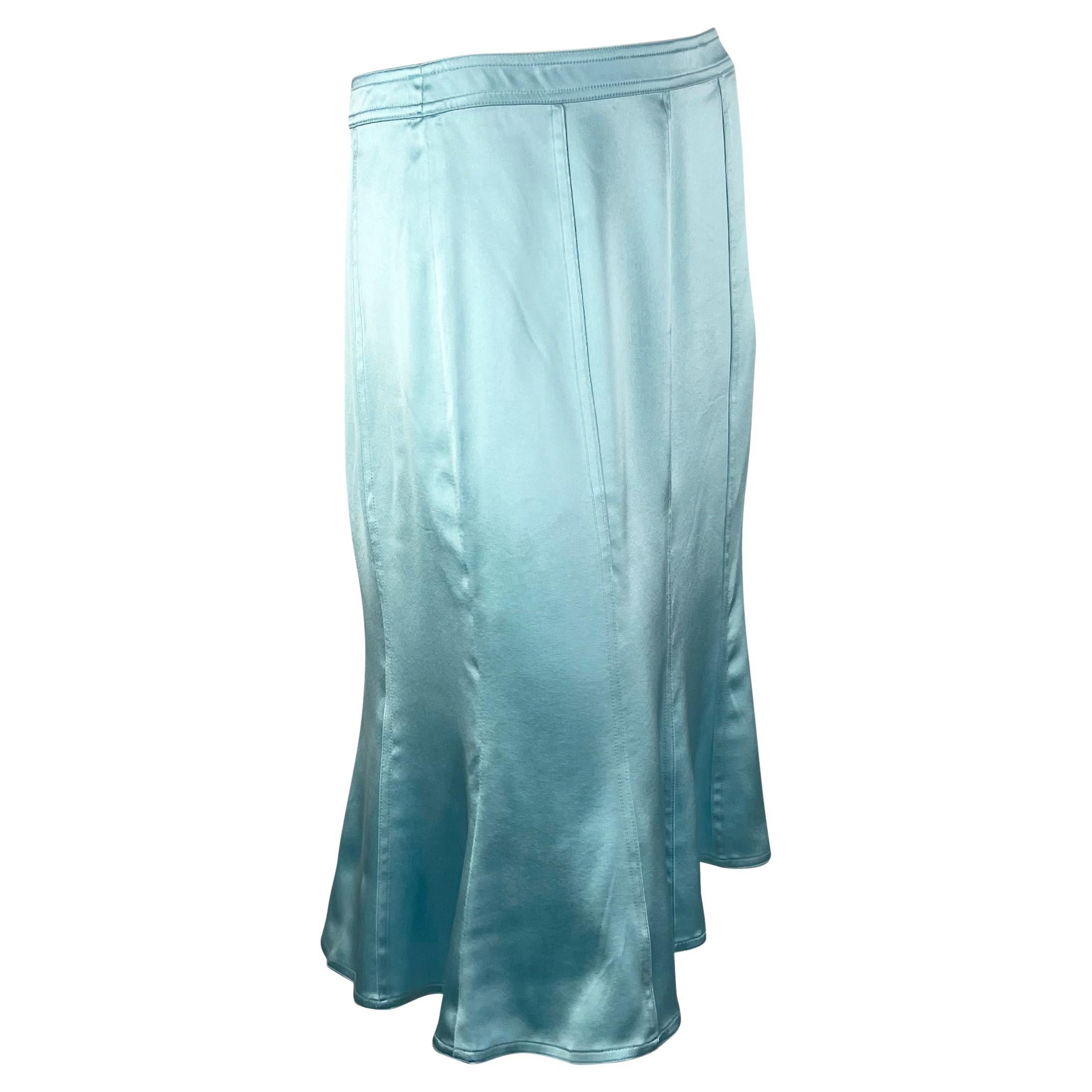 F/W 2003 Yves Saint Laurent by Tom Ford Baby Blue Silk Satin Flare Skirt For Sale 1