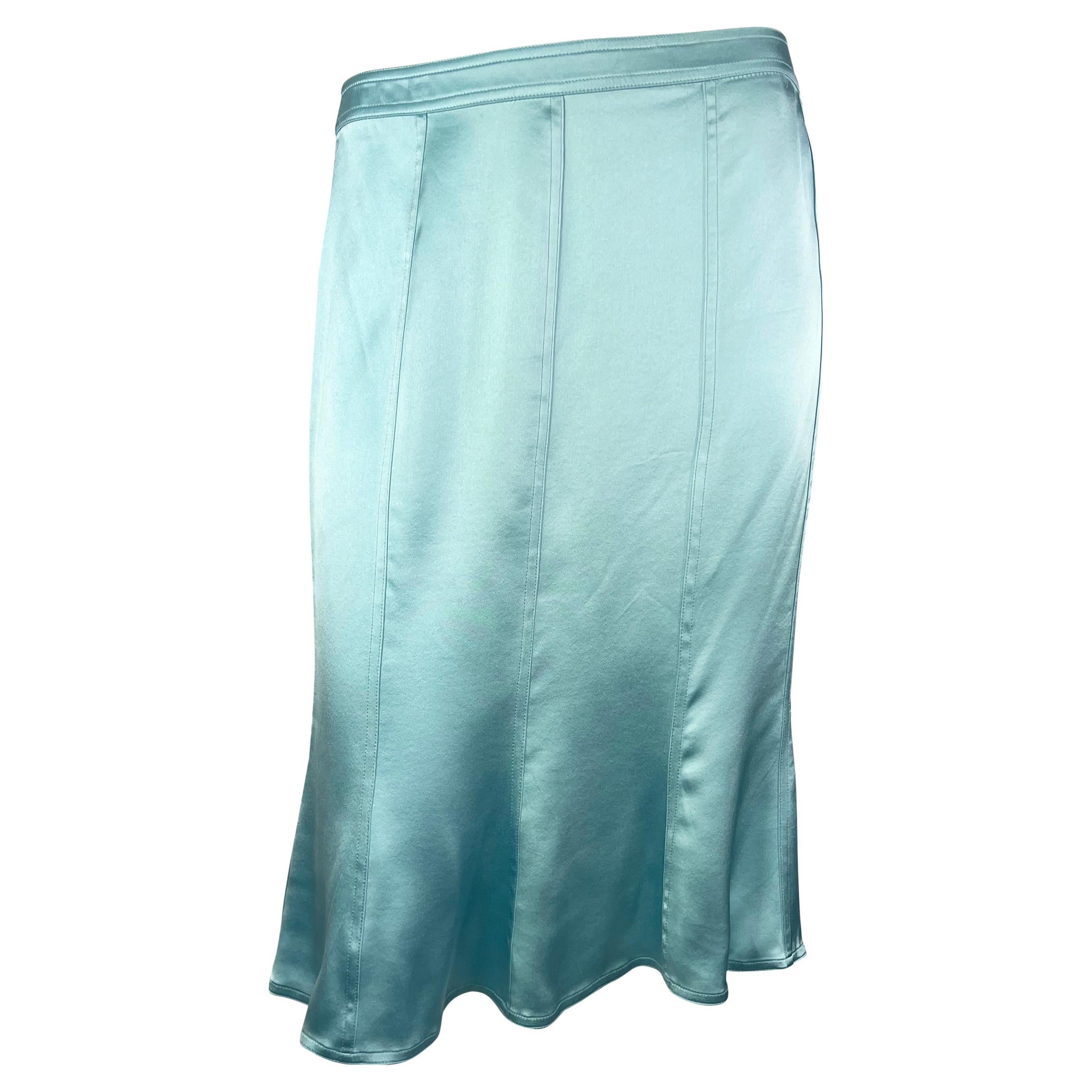 F/W 2003 Yves Saint Laurent by Tom Ford Baby Blue Silk Satin Flare Skirt For Sale