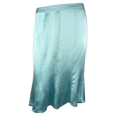 F/W 2003 Yves Saint Laurent by Tom Ford Baby Blue Silk Satin Flare Skirt