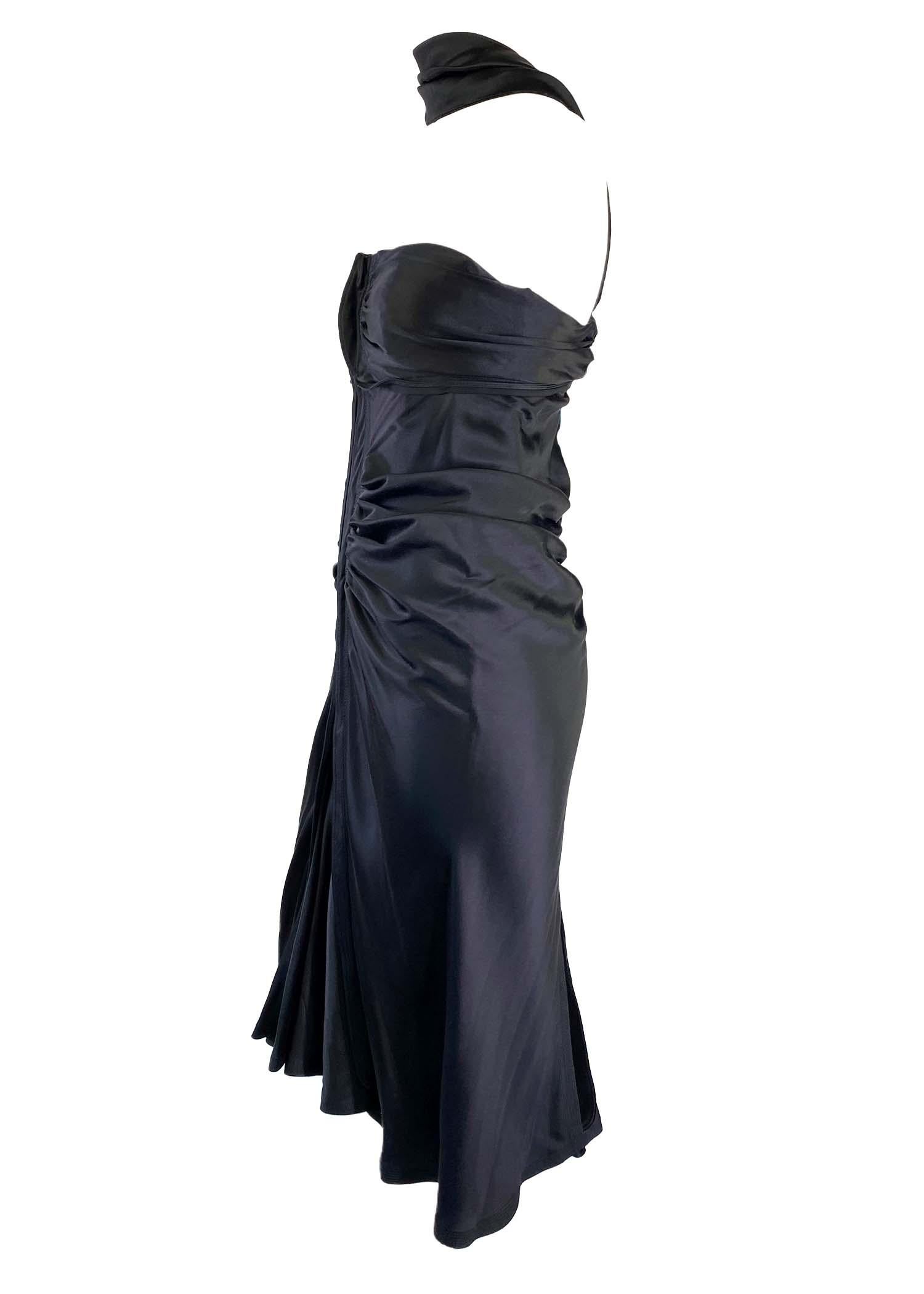 F/W 2003 Yves Saint Laurent by Tom Ford Black Silk Ruched Ruffle Cocktail Dress In Good Condition For Sale In West Hollywood, CA