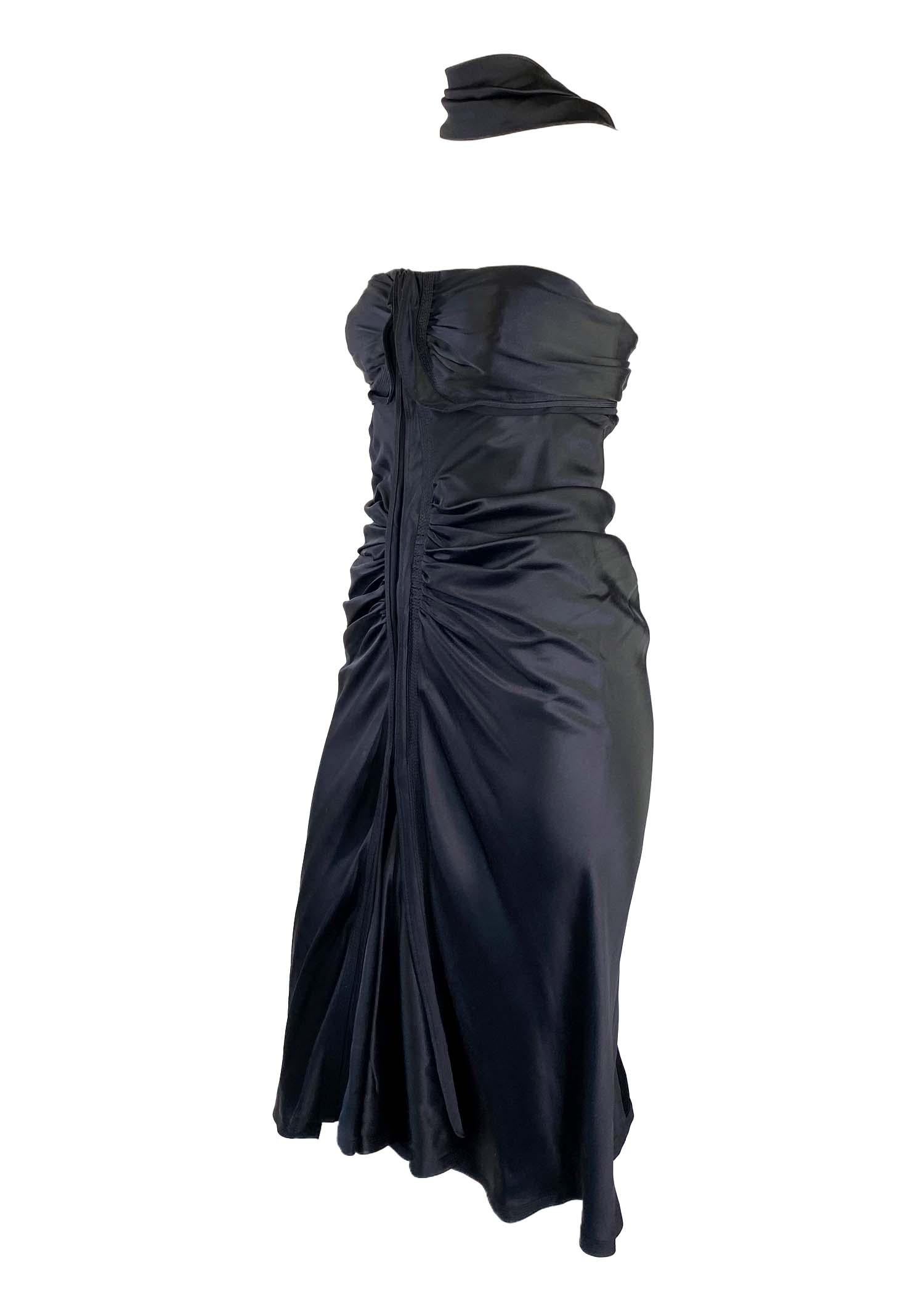 F/W 2003 Yves Saint Laurent by Tom Ford Black Silk Ruched Ruffle Cocktail Dress For Sale 1