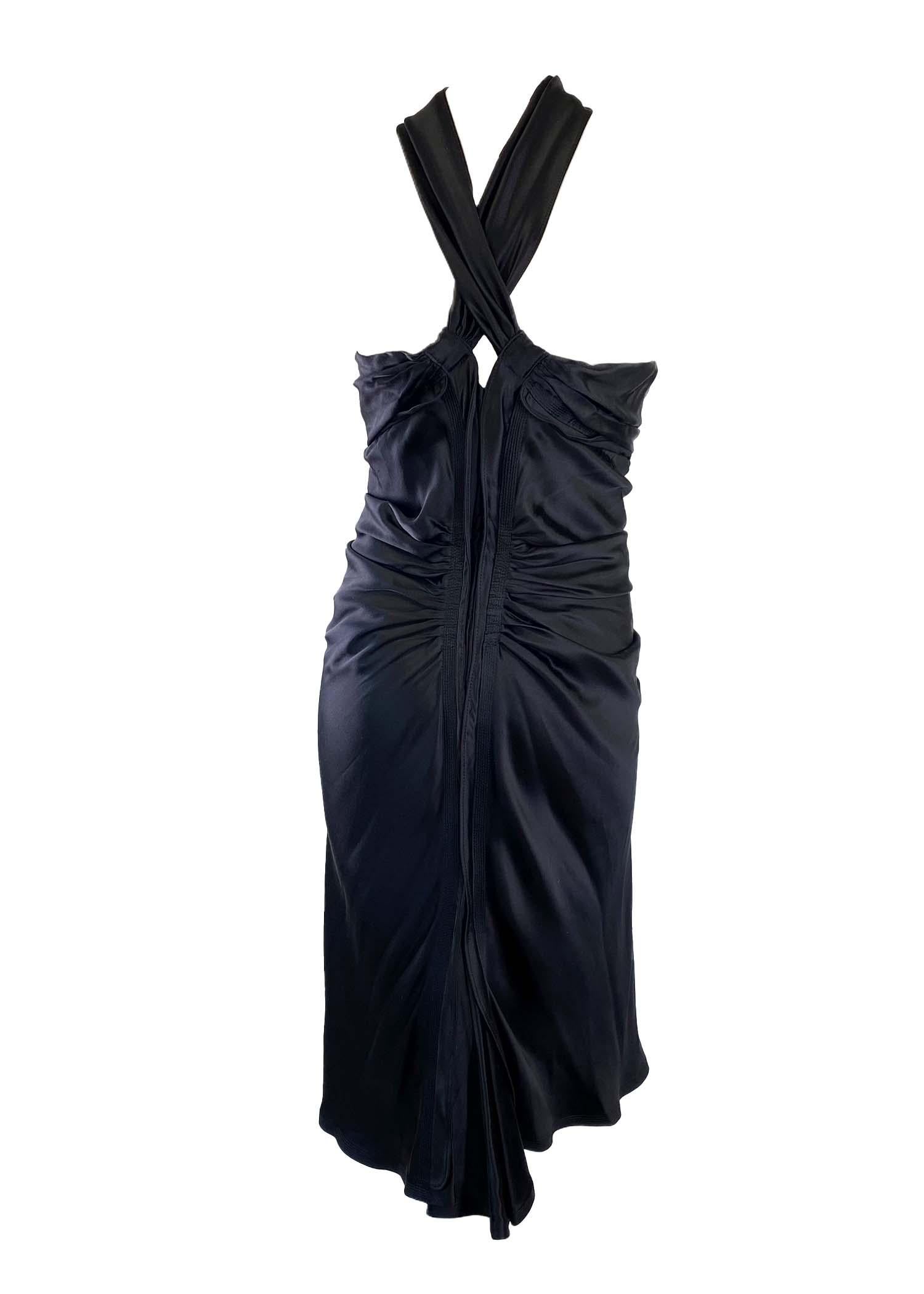 F/W 2003 Yves Saint Laurent by Tom Ford Black Silk Ruched Ruffle Cocktail Dress For Sale 3