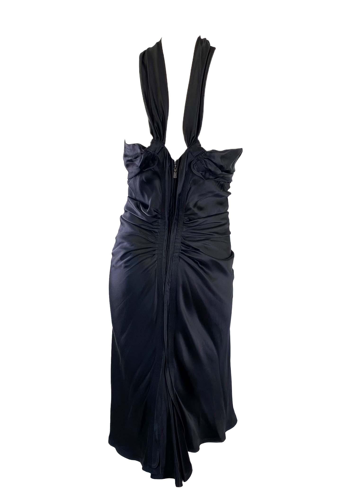 F/W 2003 Yves Saint Laurent by Tom Ford Black Silk Ruched Ruffle Cocktail Dress For Sale 4