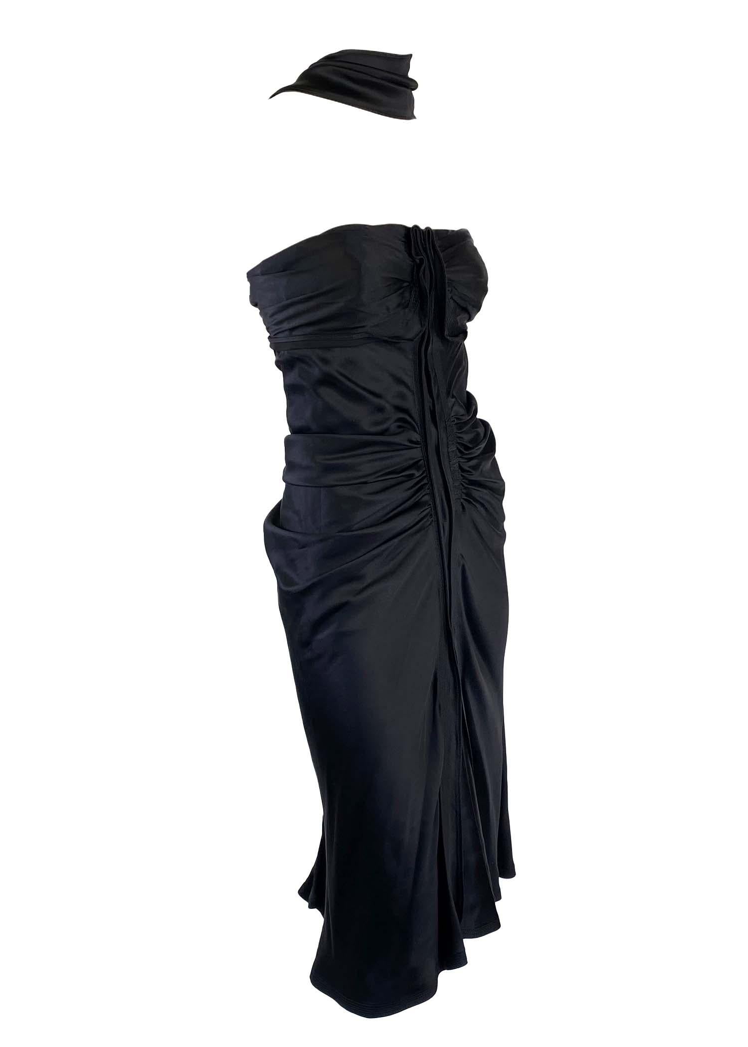 F/W 2003 Yves Saint Laurent by Tom Ford Black Silk Ruched Ruffle Cocktail Dress For Sale 5