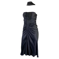 F/W 2003 Yves Saint Laurent by Tom Ford Black Silk Ruched Ruffle Cocktail Dress