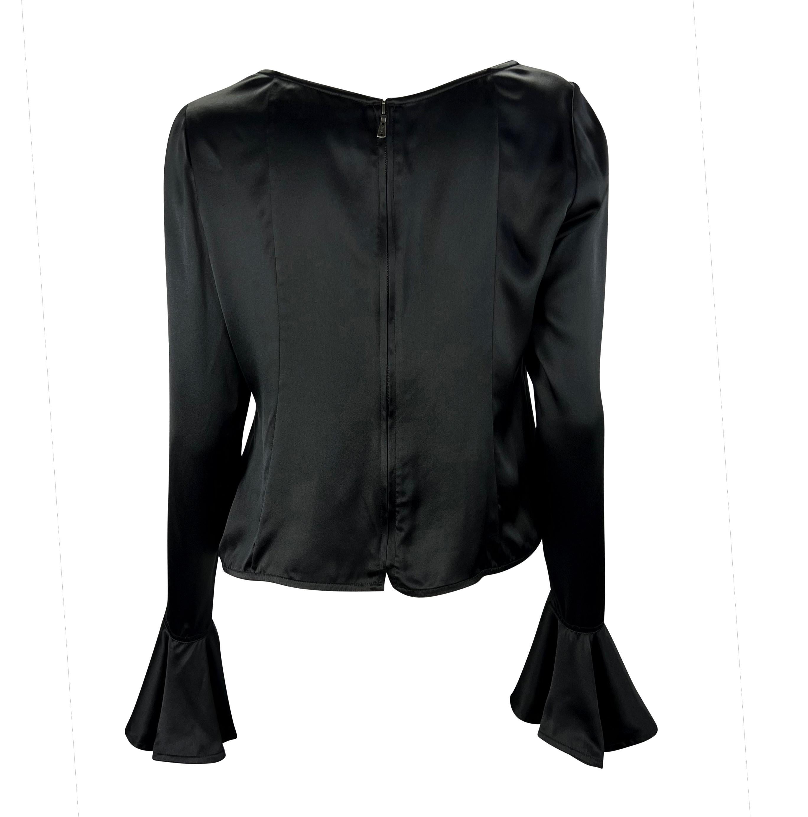 Women's F/W 2003 Yves Saint Laurent by Tom Ford Black Silk Satin Bell Cuff Scoop Top For Sale