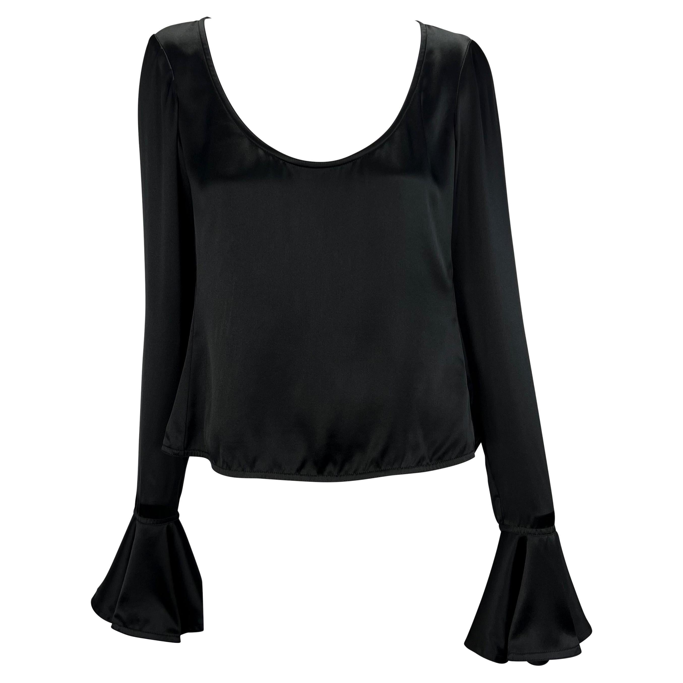 F/W 2003 Yves Saint Laurent by Tom Ford Black Silk Satin Bell Cuff Scoop Top For Sale