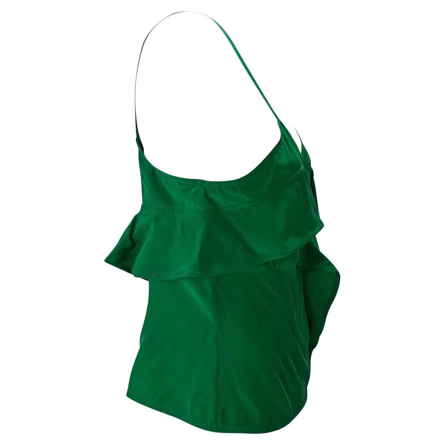 Women's F/W 2003 Yves Saint Laurent by Tom Ford Emerald Green Silk Ruffle Tank Top For Sale