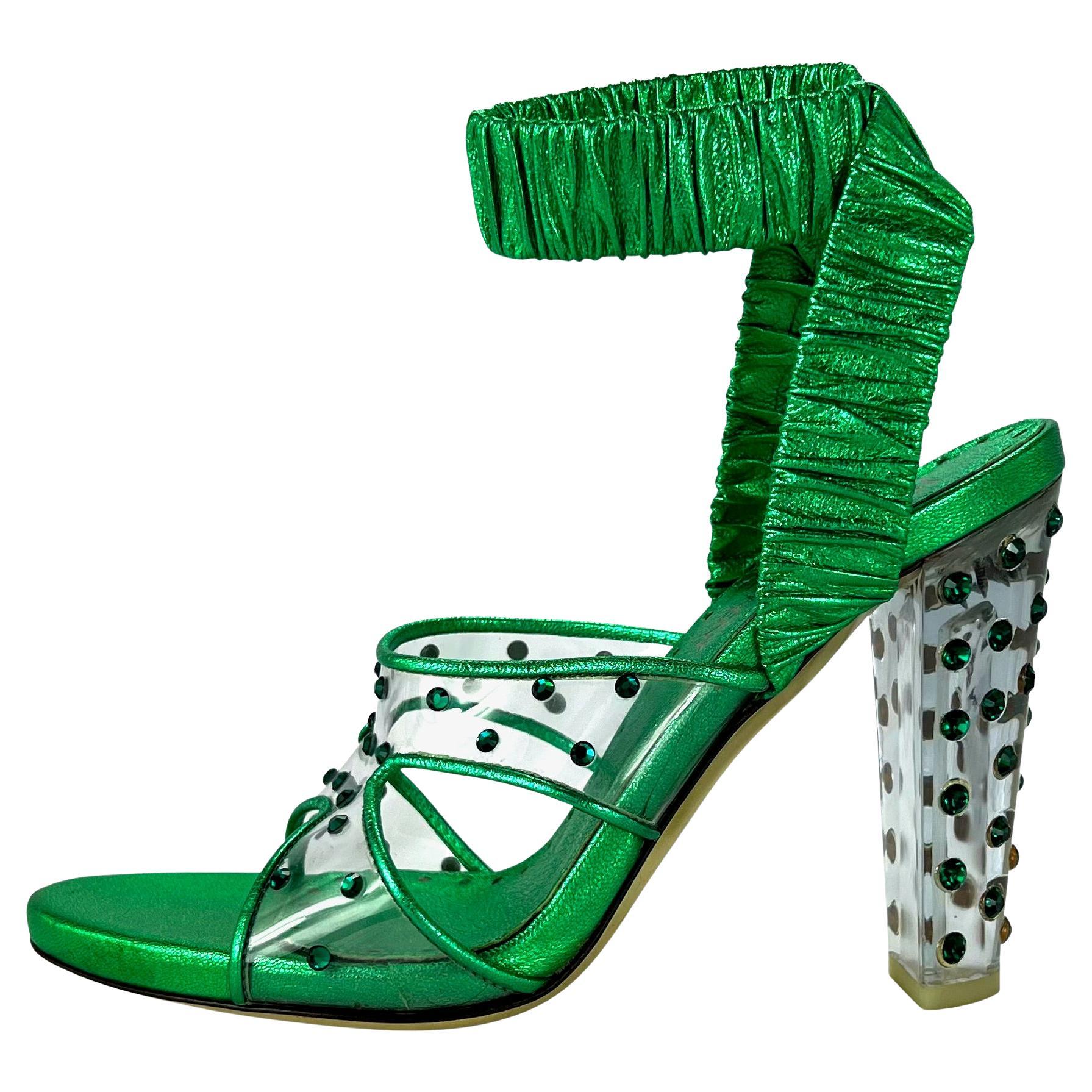 F/W 2003 Yves Saint Laurent by Tom Ford Green Rhinestone Lucite Pumps Size 38 en vente
