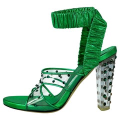 F/W 2003 Yves Saint Laurent by Tom Ford Green Rhinestone Lucite Pumps Size 38