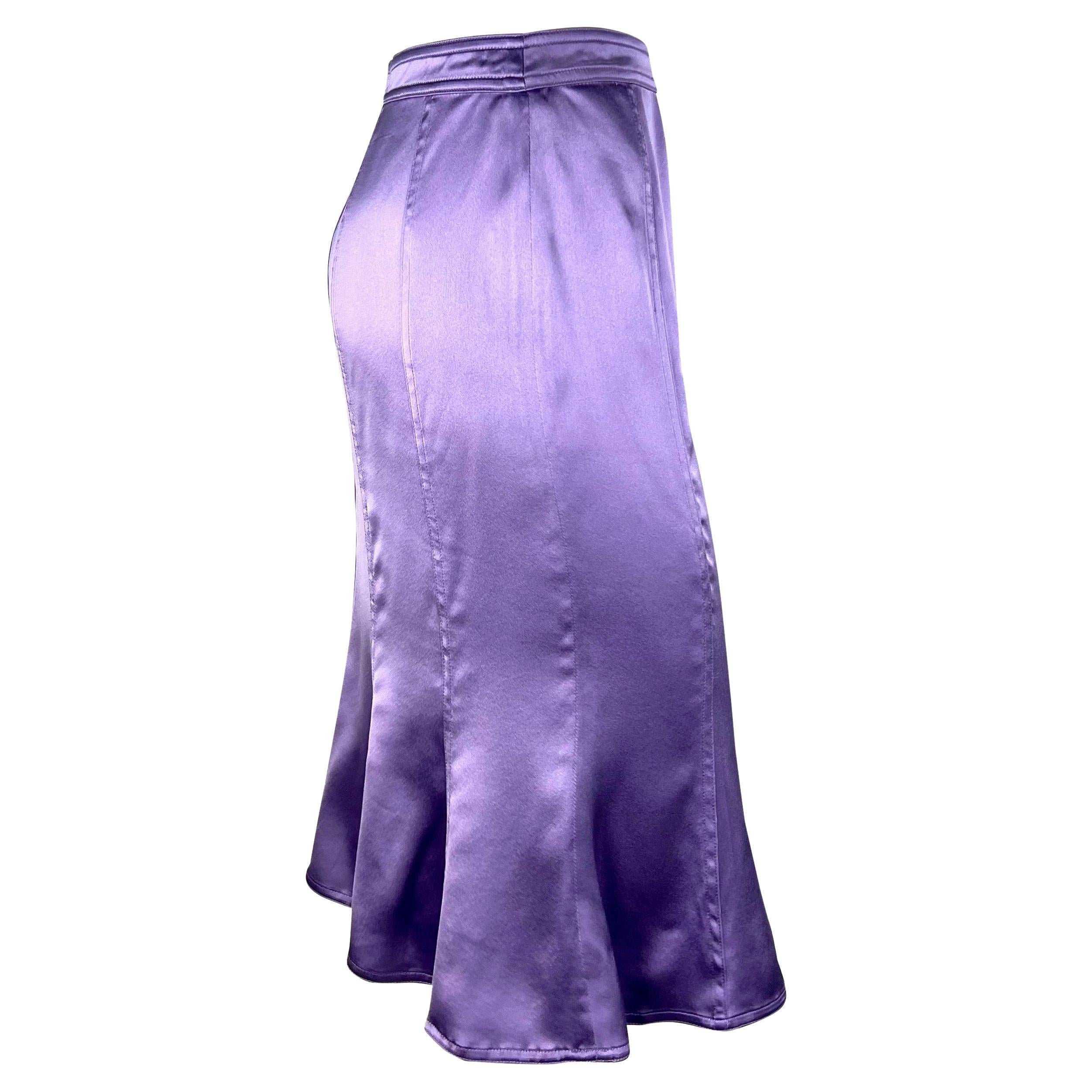 Women's F/W 2003 Yves Saint Laurent by Tom Ford Lavender Silk Satin Flare Skirt For Sale