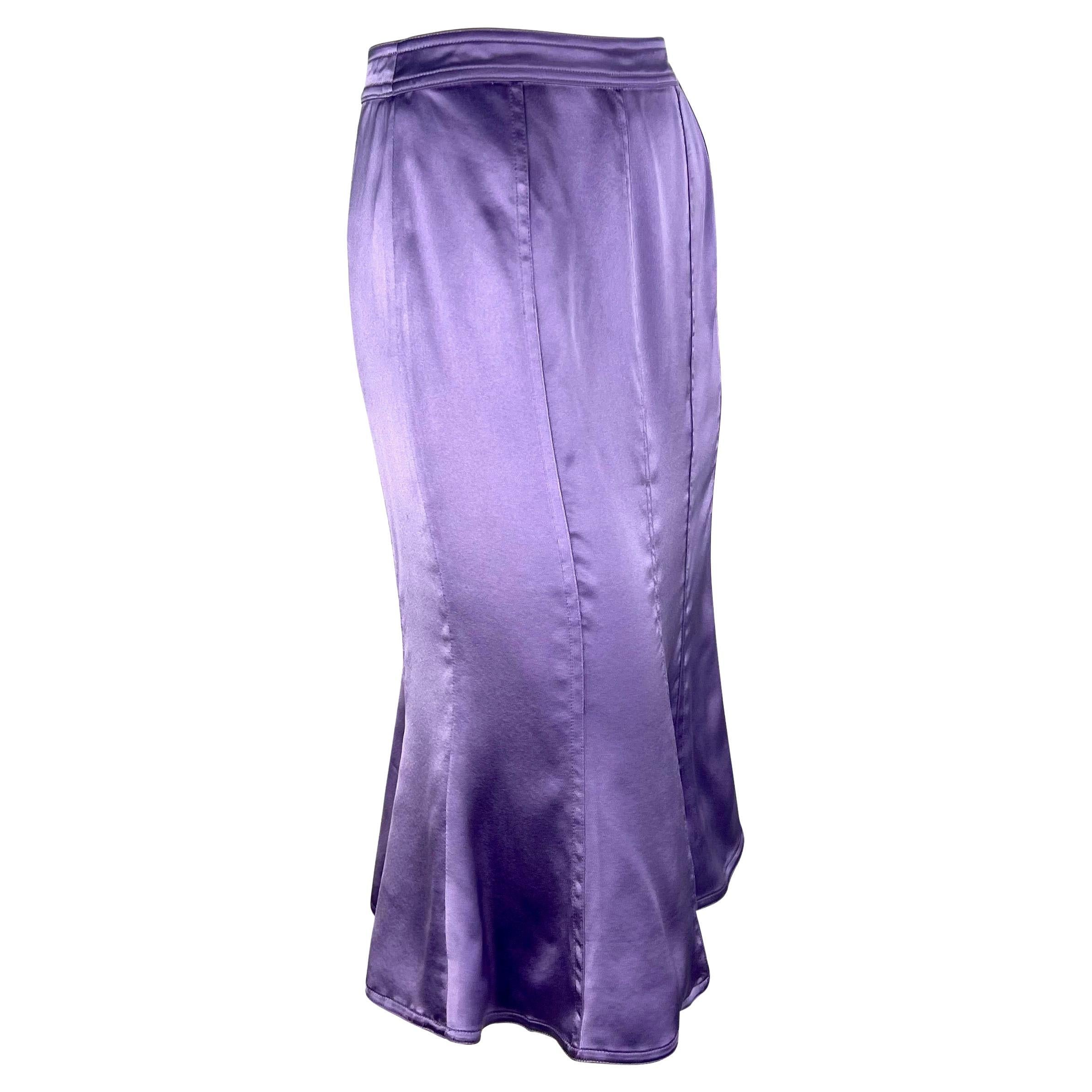 F/W 2003 Yves Saint Laurent by Tom Ford Lavender Silk Satin Flare Skirt For Sale 1