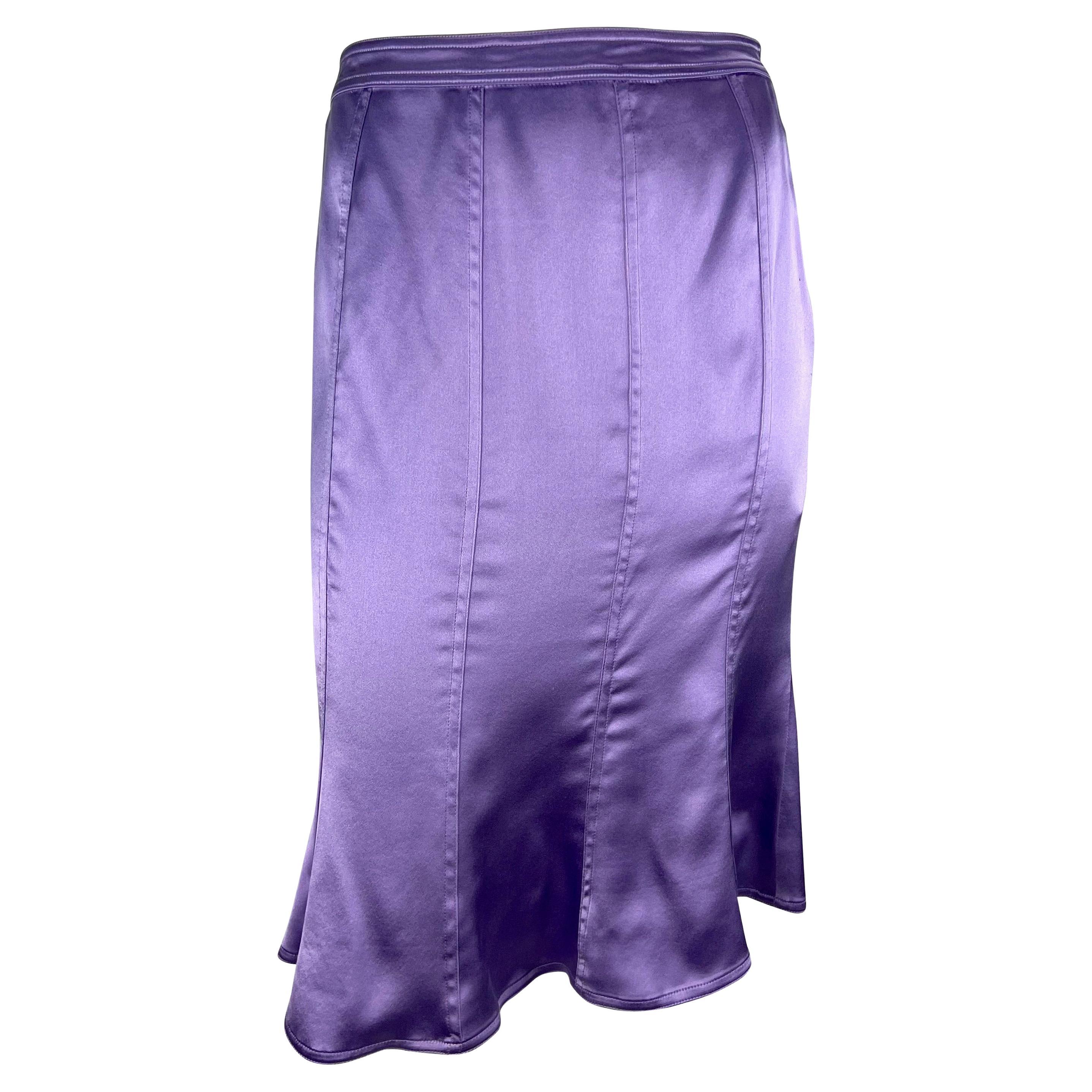 F/W 2003 Yves Saint Laurent by Tom Ford Lavender Silk Satin Flare Skirt For Sale