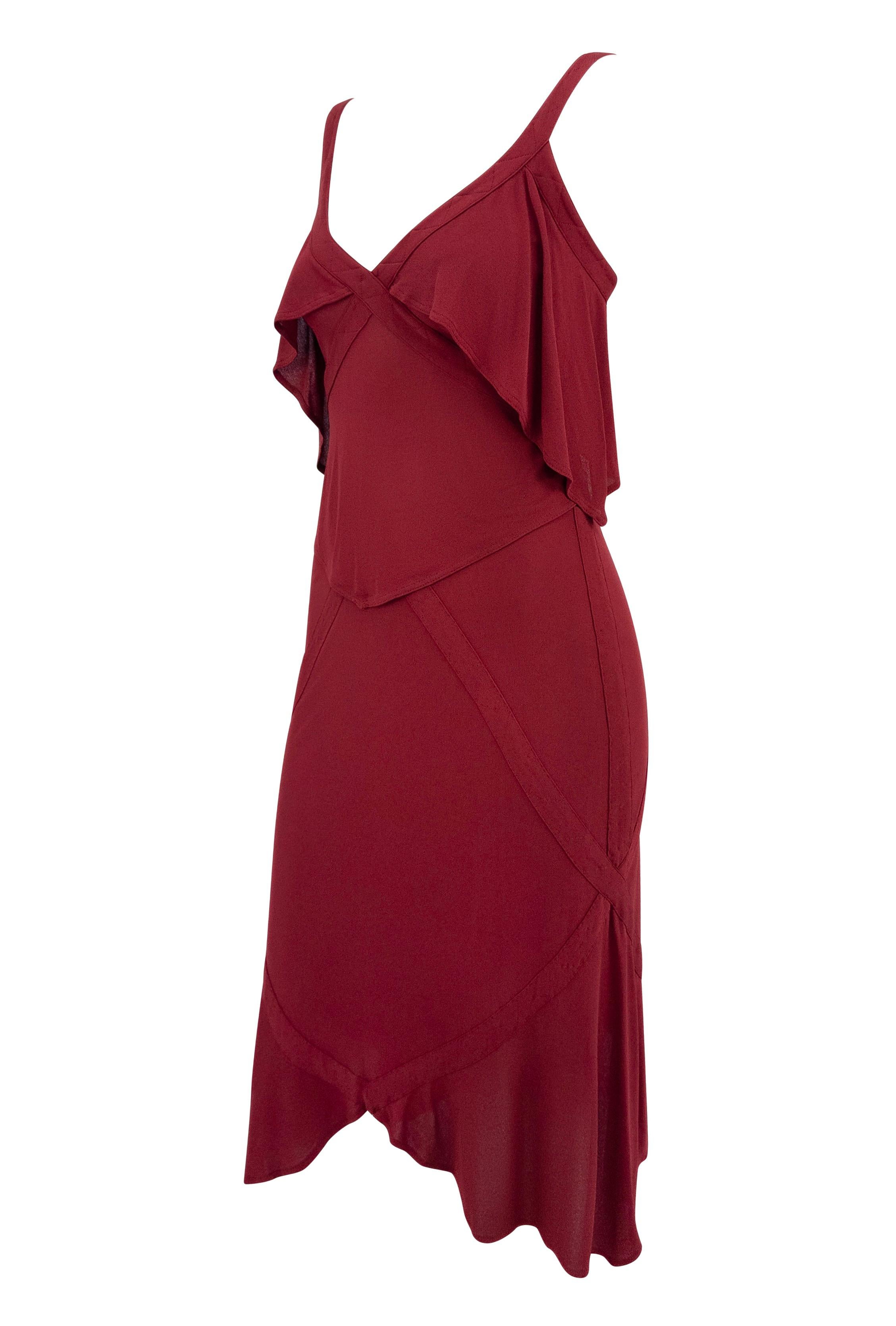 F/W 2003 Yves Saint Laurent by Tom Ford Conjunto de falda midi de tirantes elásticos y transparentes rojos Rojo en venta