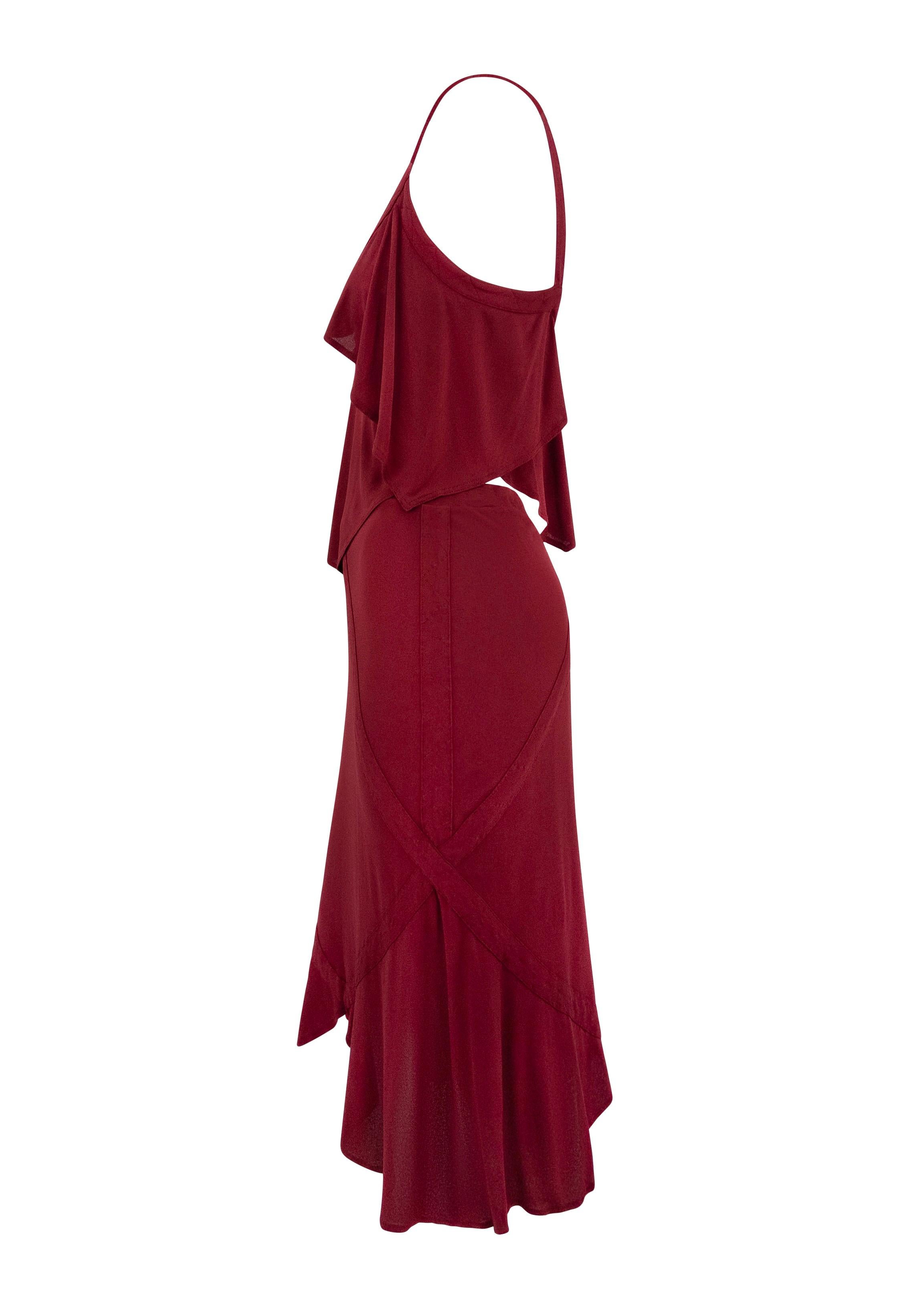 F/W 2003 Yves Saint Laurent by Tom Ford Conjunto de falda midi de tirantes elásticos y transparentes rojos en Excelente estado para la venta en West Hollywood, CA