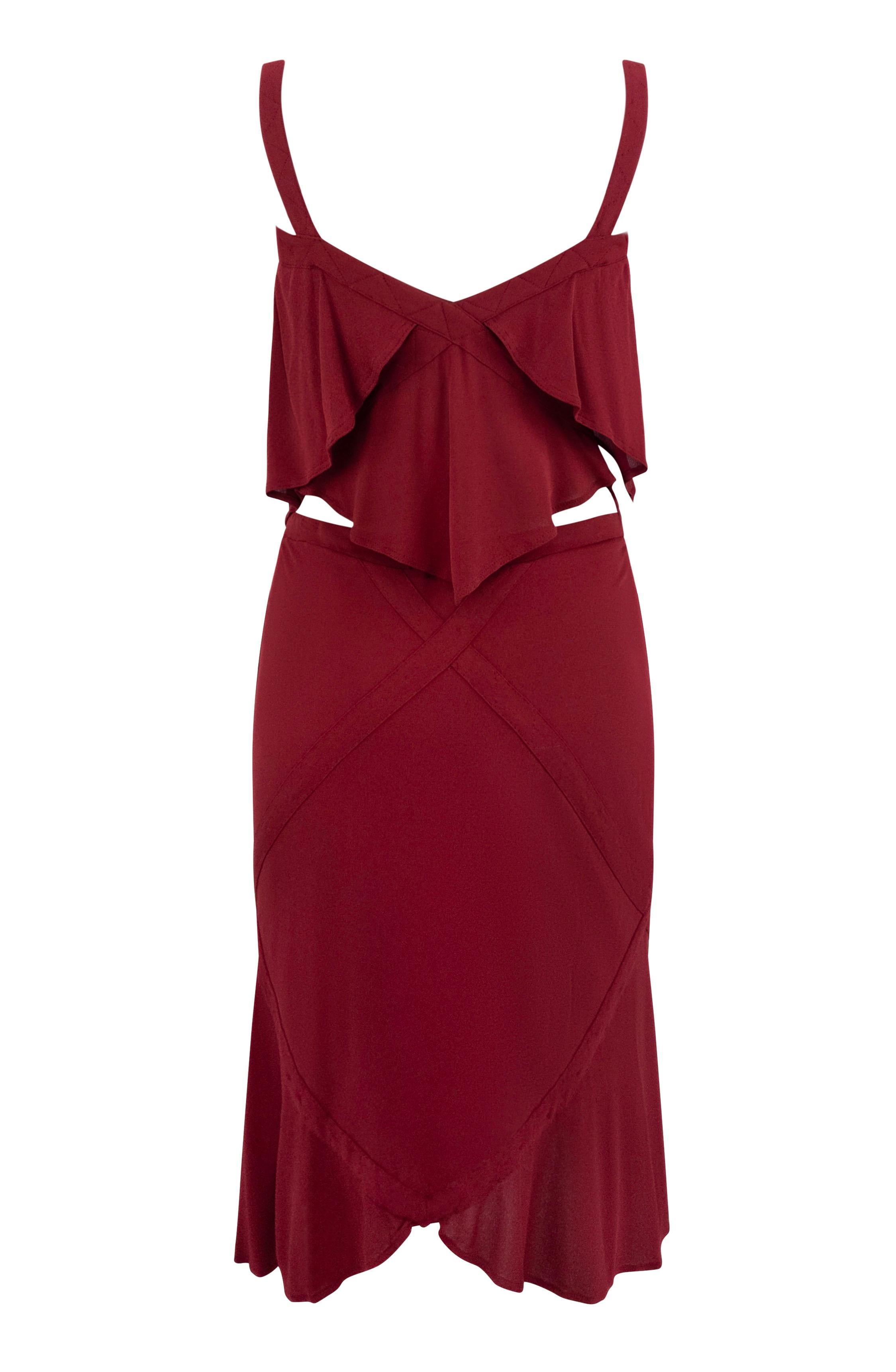 De las mujeres F/W 2003 Yves Saint Laurent by Tom Ford Conjunto de falda midi de tirantes elásticos y transparentes rojos en venta
