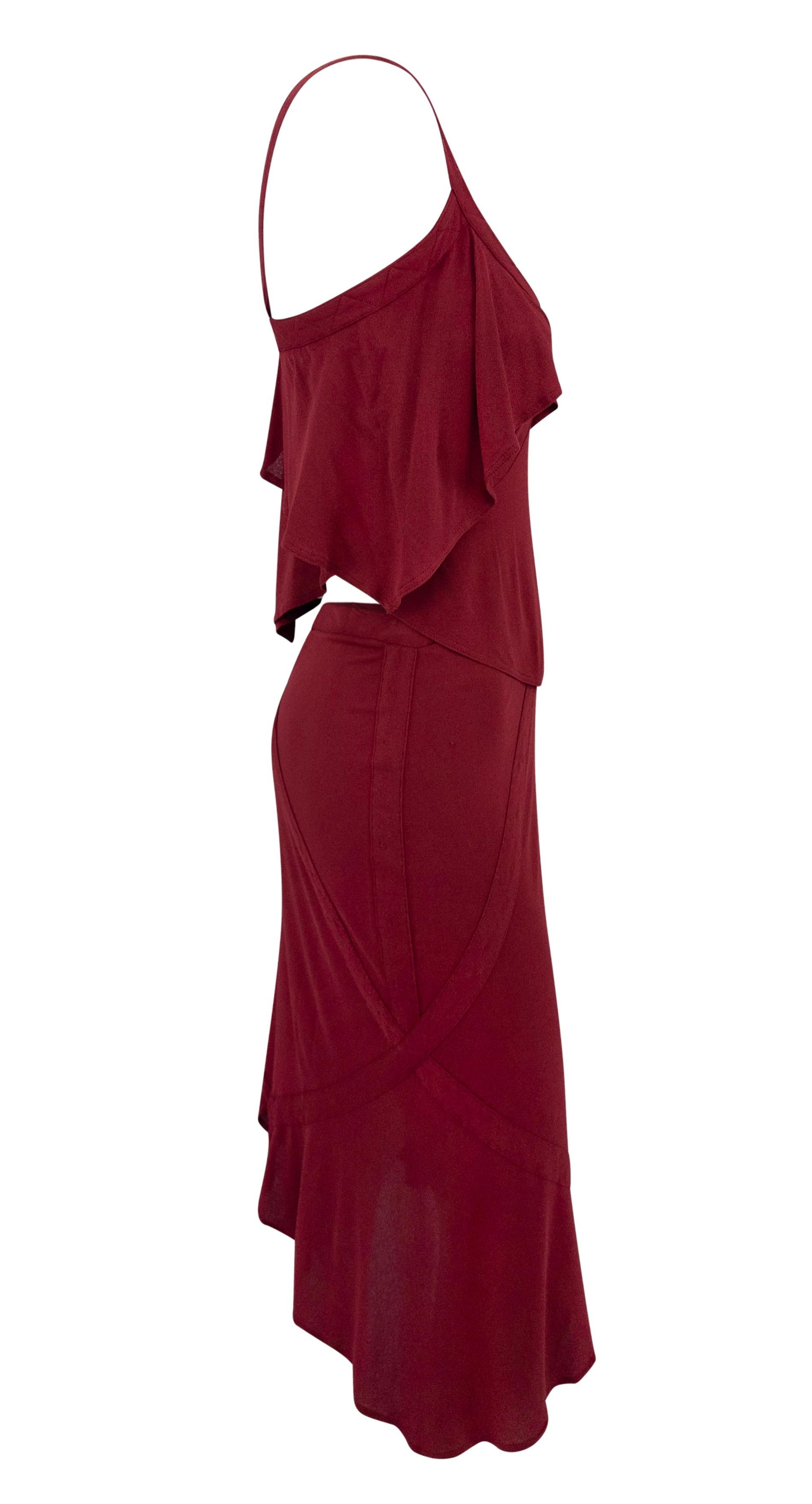 F/W 2003 Yves Saint Laurent by Tom Ford Conjunto de falda midi de tirantes elásticos y transparentes rojos en venta 1