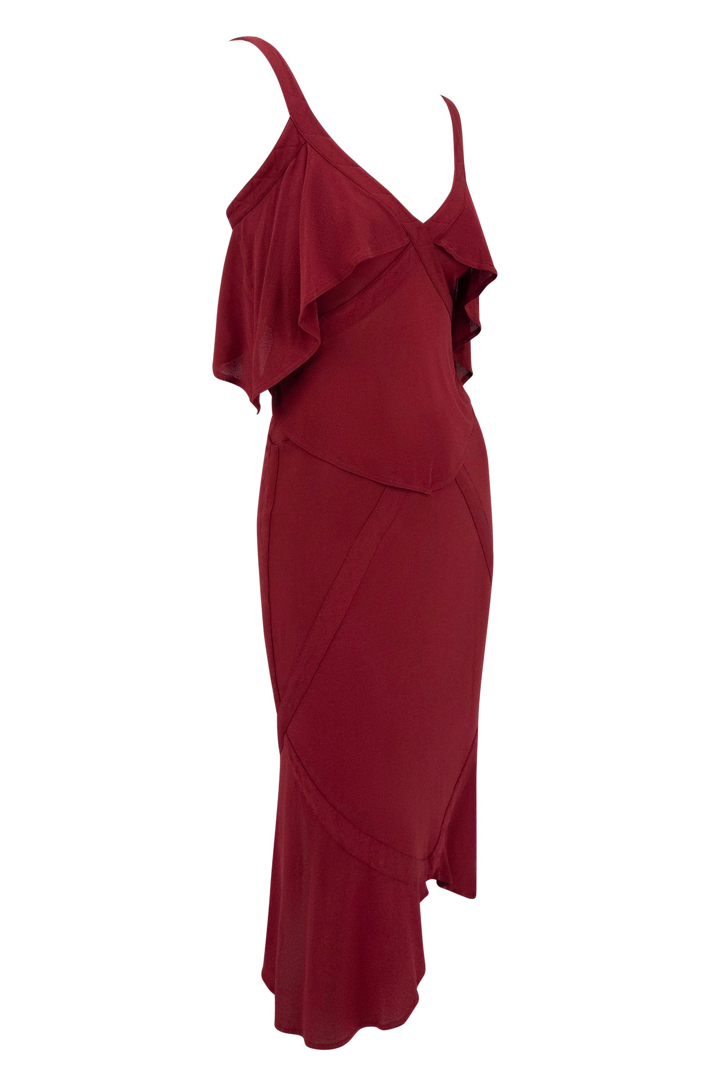 F/W 2003 Yves Saint Laurent by Tom Ford Conjunto de falda midi de tirantes elásticos y transparentes rojos en venta 2