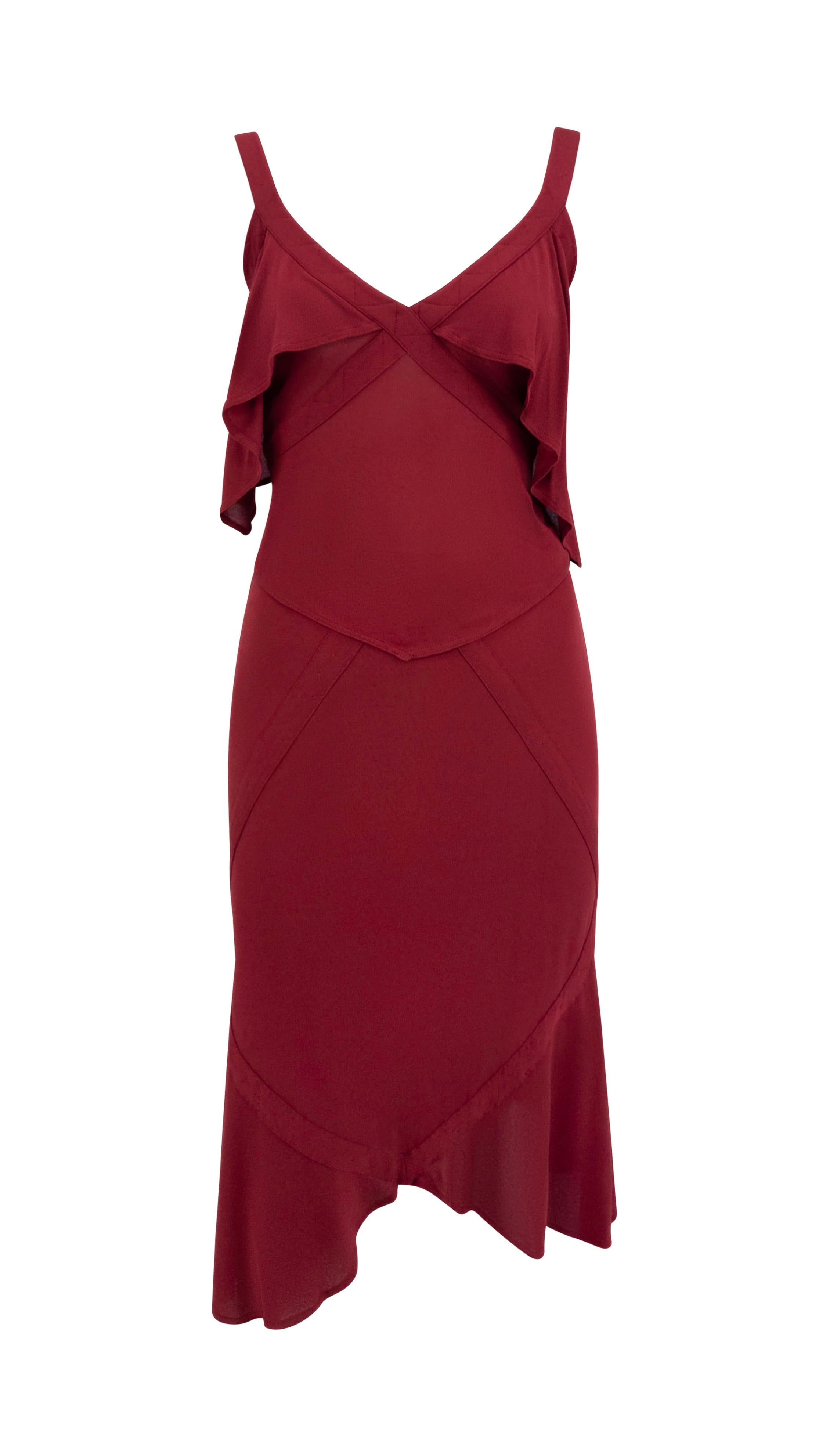 F/W 2003 Yves Saint Laurent by Tom Ford Conjunto de falda midi de tirantes elásticos y transparentes rojos en venta 3