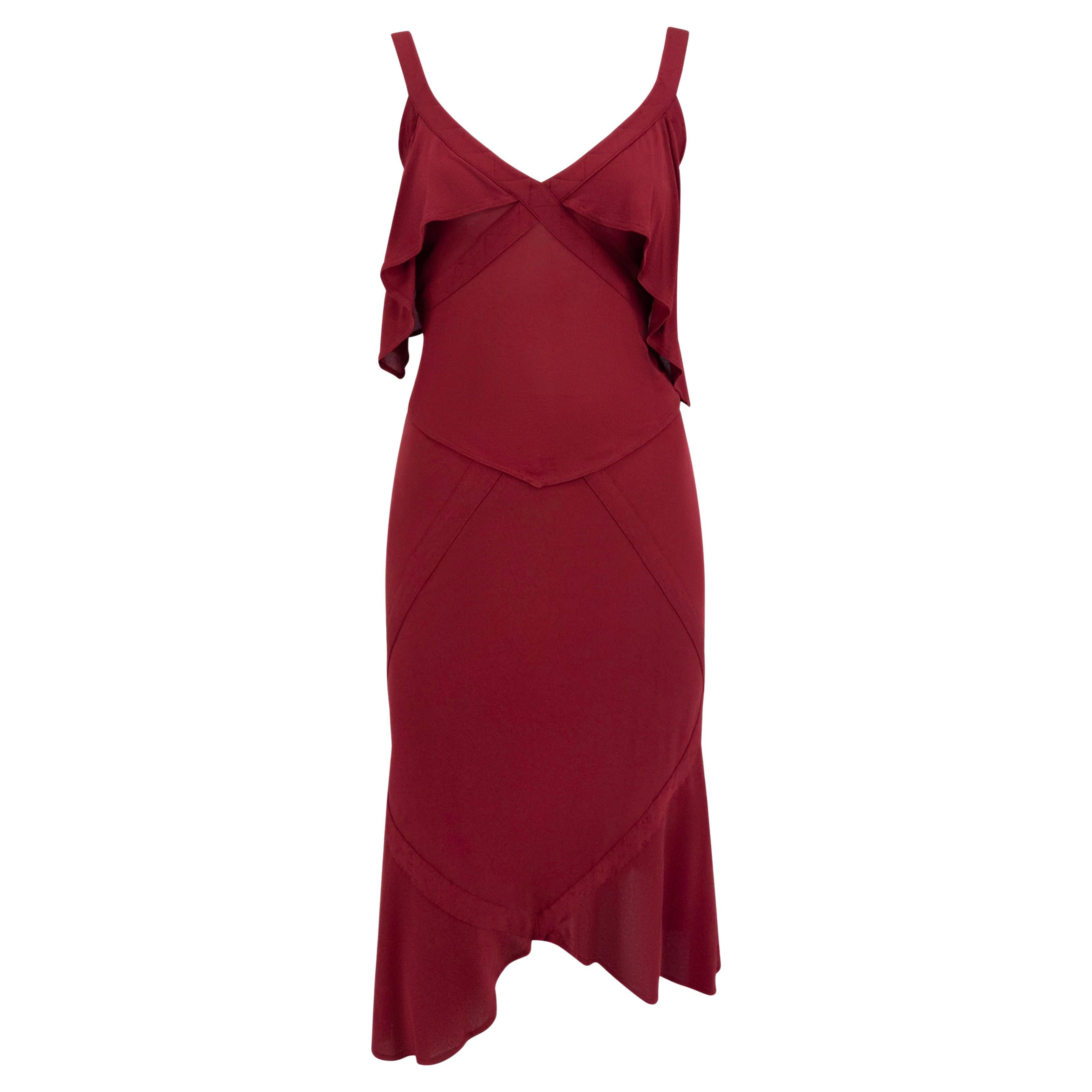 F/W 2003 Yves Saint Laurent by Tom Ford Conjunto de falda midi de tirantes elásticos y transparentes rojos en venta
