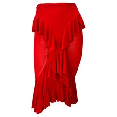 F/W 2003 Yves Saint Laurent by Tom Ford Red Stretch Sheer Ruffle Skirt
