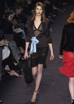 F/W 2003 Yves Saint Laurent by Tom Ford Runway Black Blazer Baby Blue Satin Tie