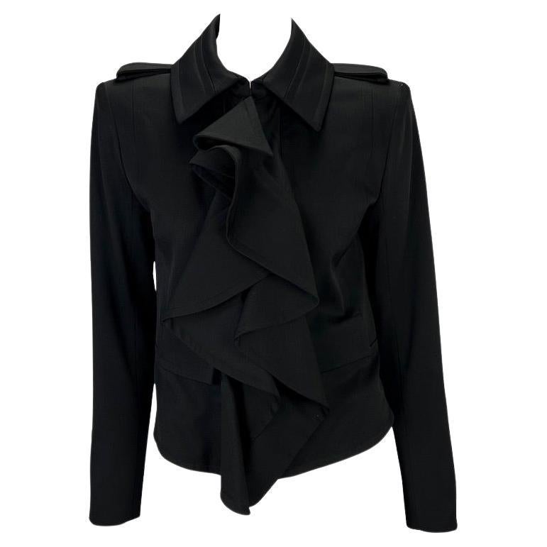 F/W 2003 Yves Saint Laurent by Tom Ford Runway Black Ruffle Jacket For Sale