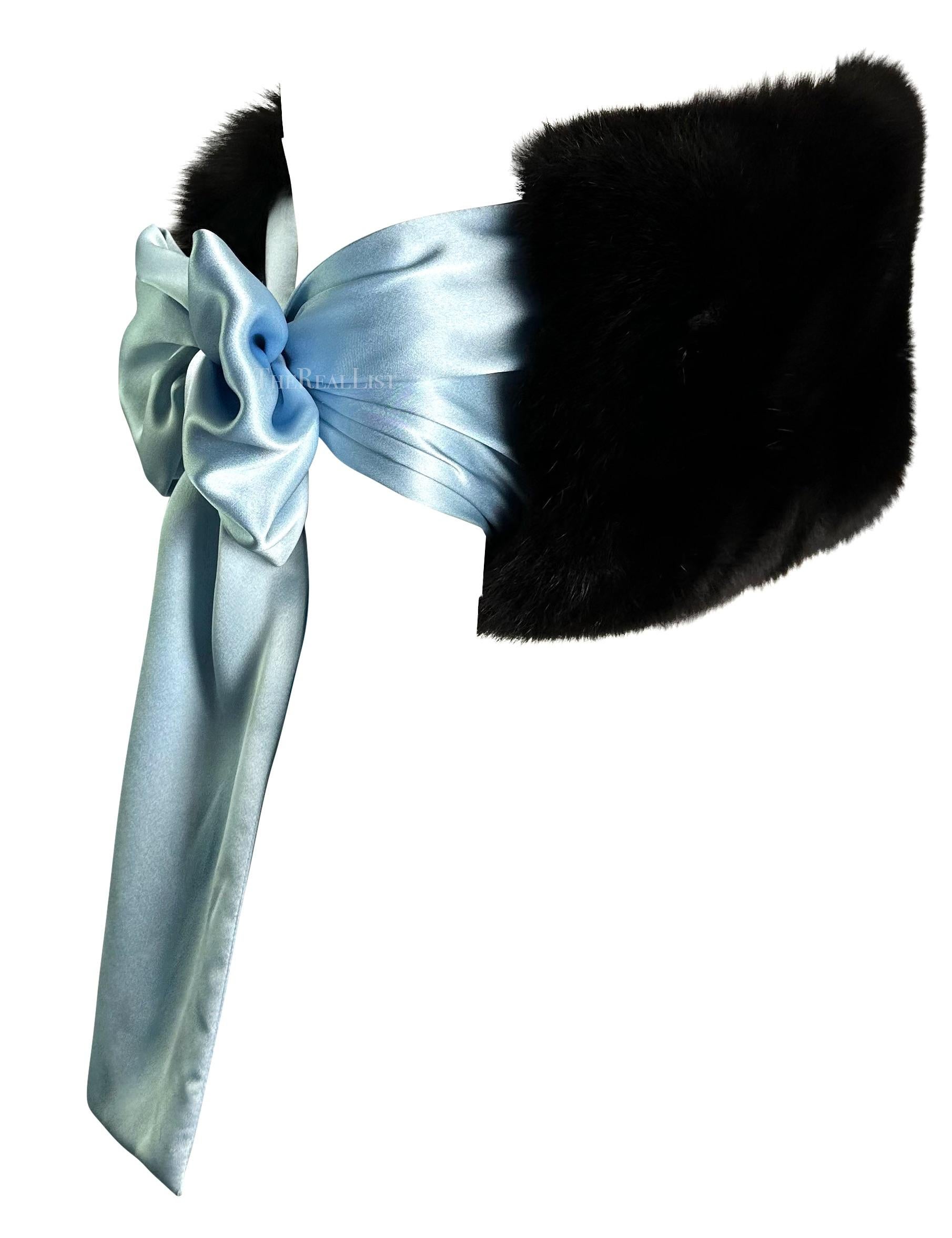 F/W 2003 Yves Saint Laurent by Tom Ford Runway Blue Black Fox Fur Satin Stole 6