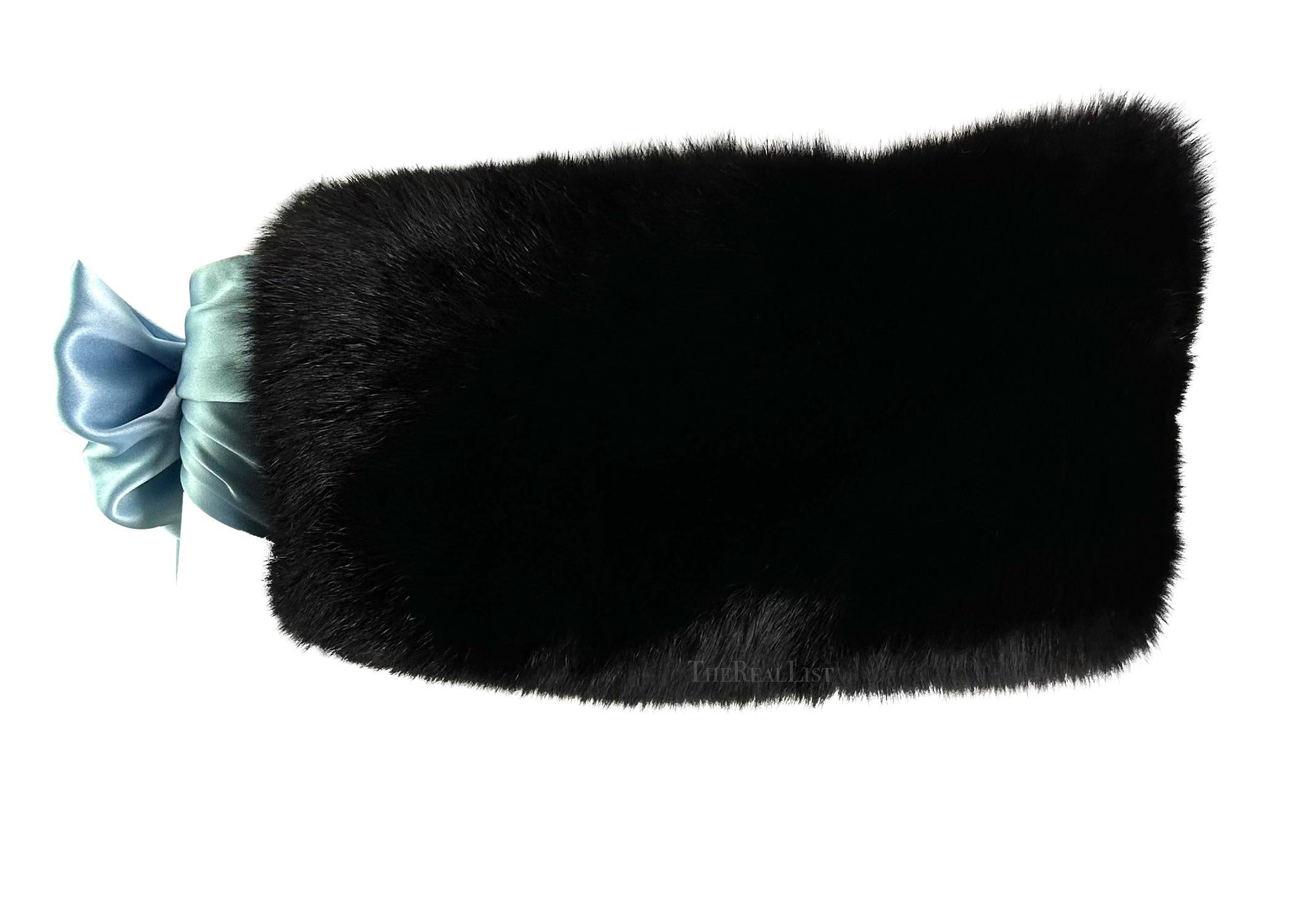 F/W 2003 Yves Saint Laurent by Tom Ford Runway Blue Black Fox Fur Satin Stole 7