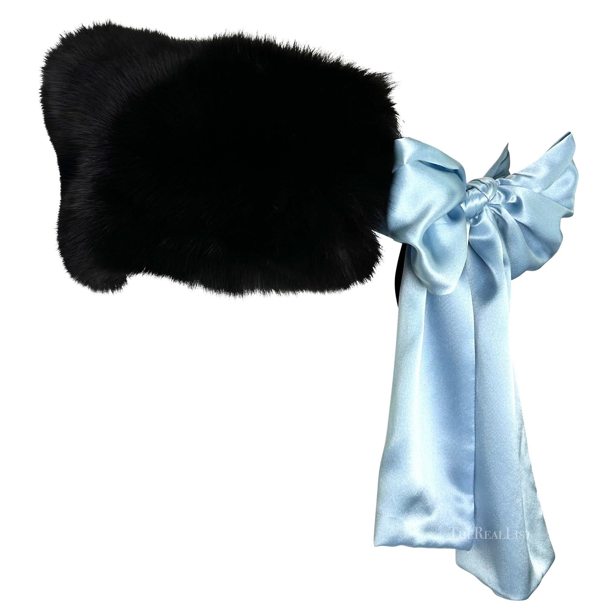 F/W 2003 Yves Saint Laurent by Tom Ford Runway Blue Black Fox Fur Satin Stole 1