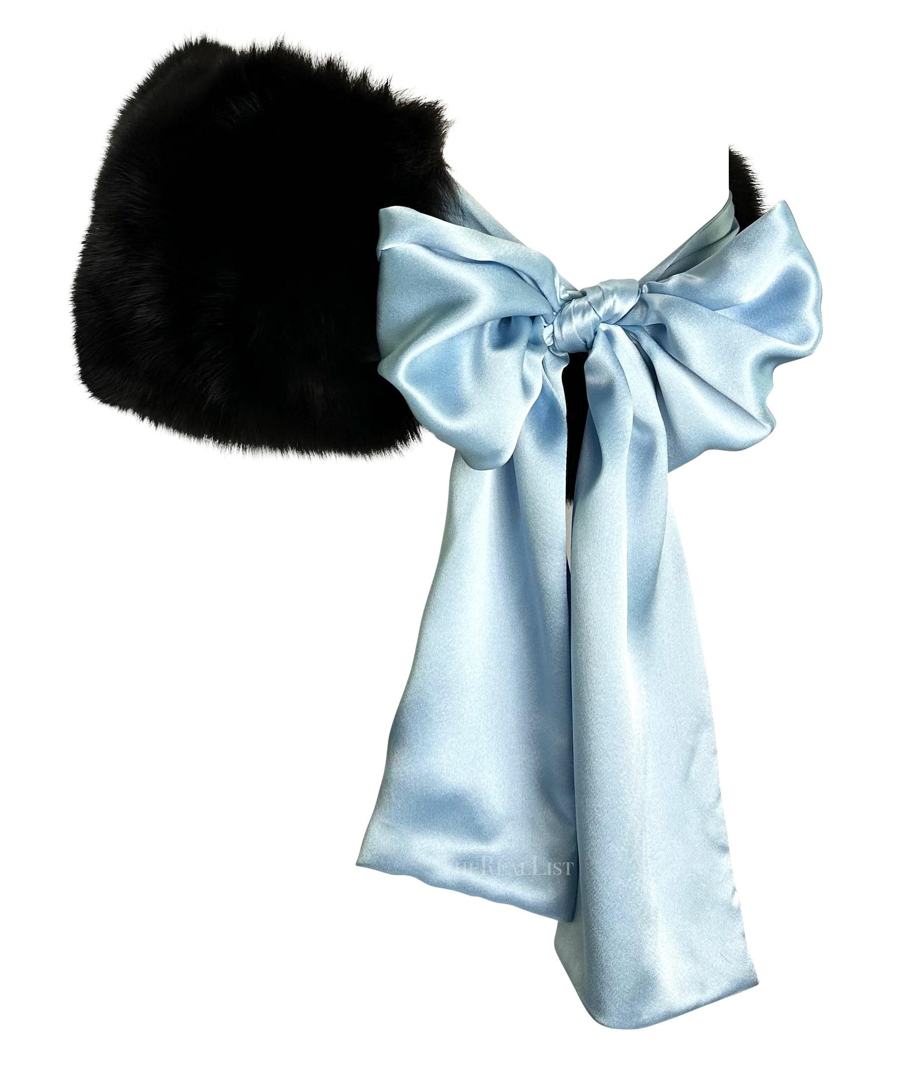 F/W 2003 Yves Saint Laurent by Tom Ford Runway Blue Black Fox Fur Satin Stole 3