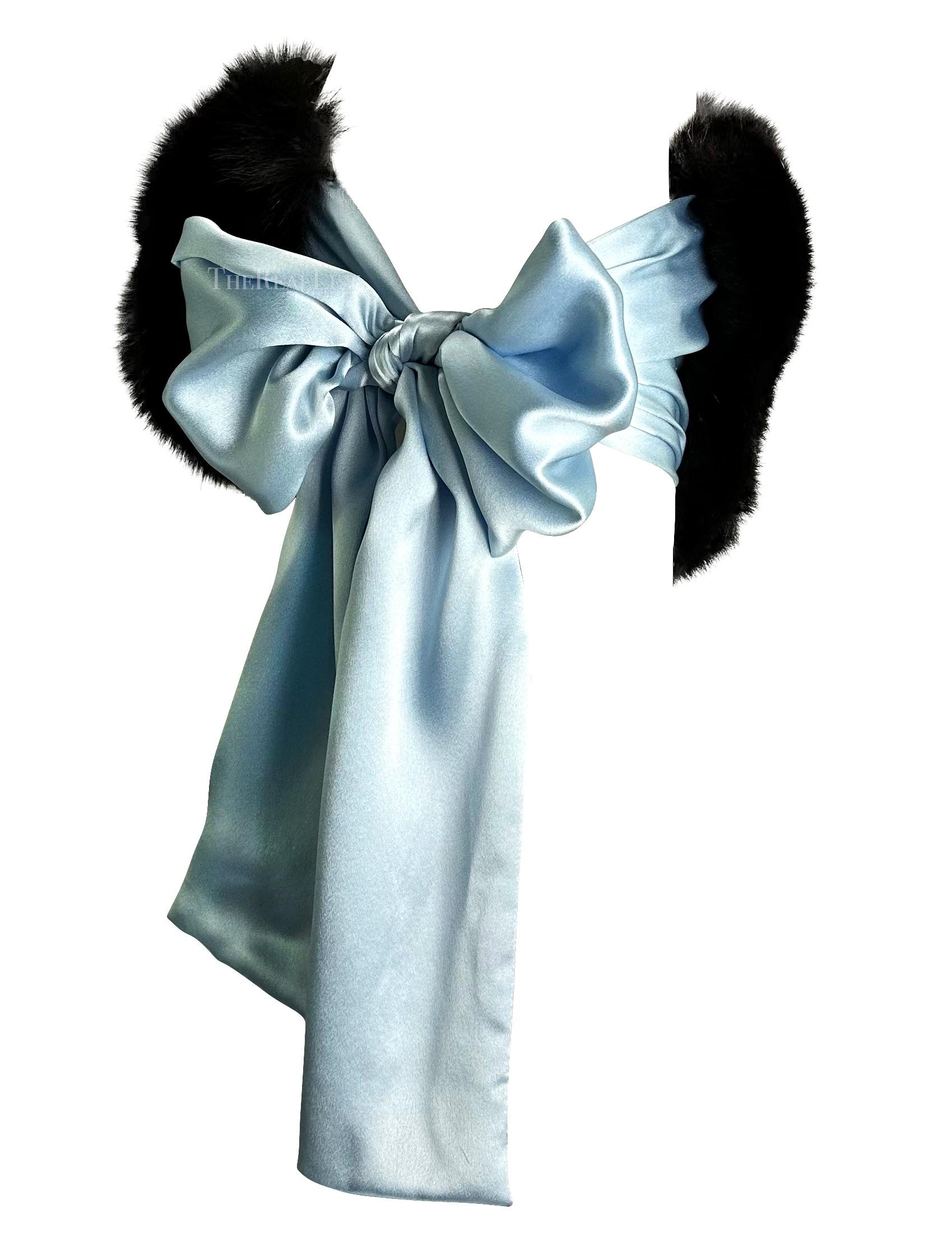 F/W 2003 Yves Saint Laurent by Tom Ford Runway Blue Black Fox Fur Satin Stole 5