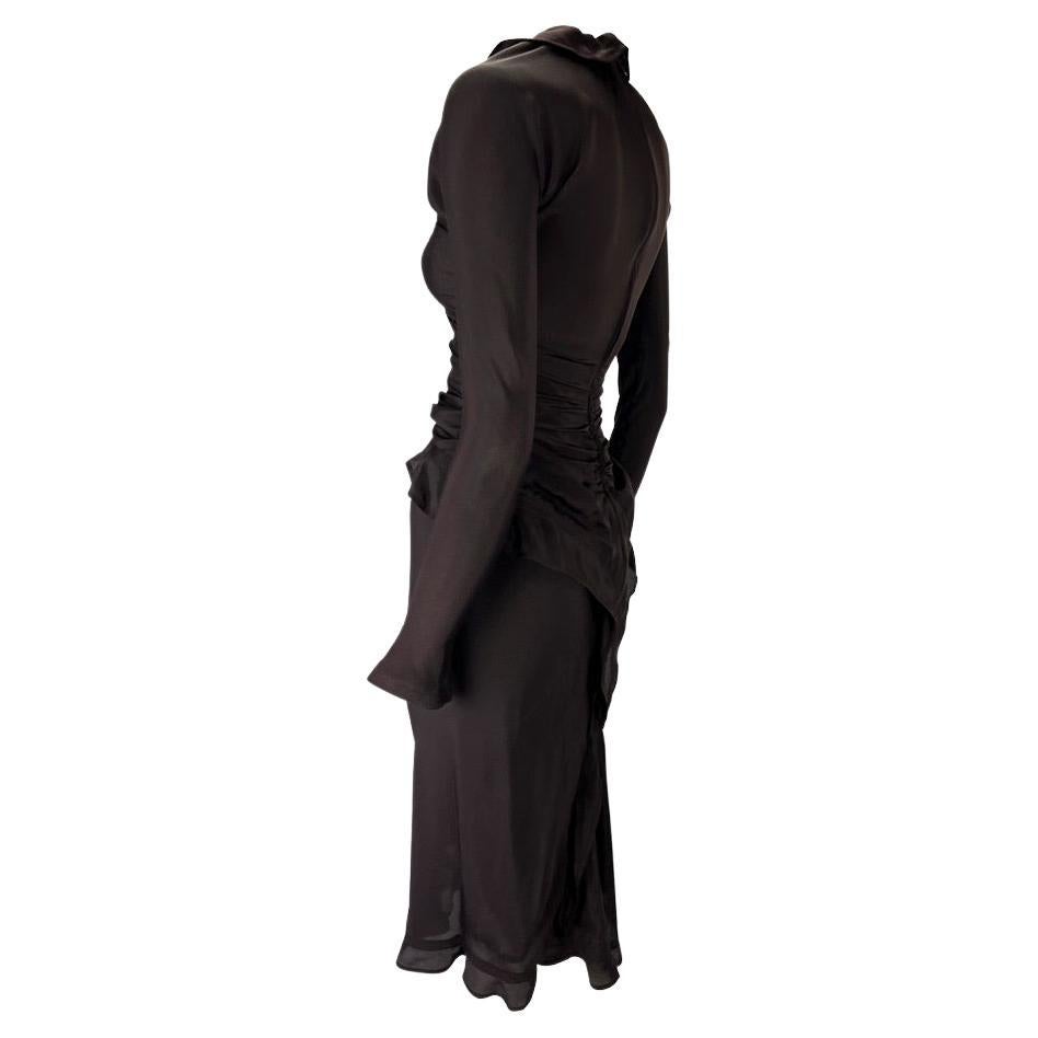 F/W 2003 Yves Saint Laurent by Tom Ford Runway Dark Burgundy Silk Ruffle Dress 2