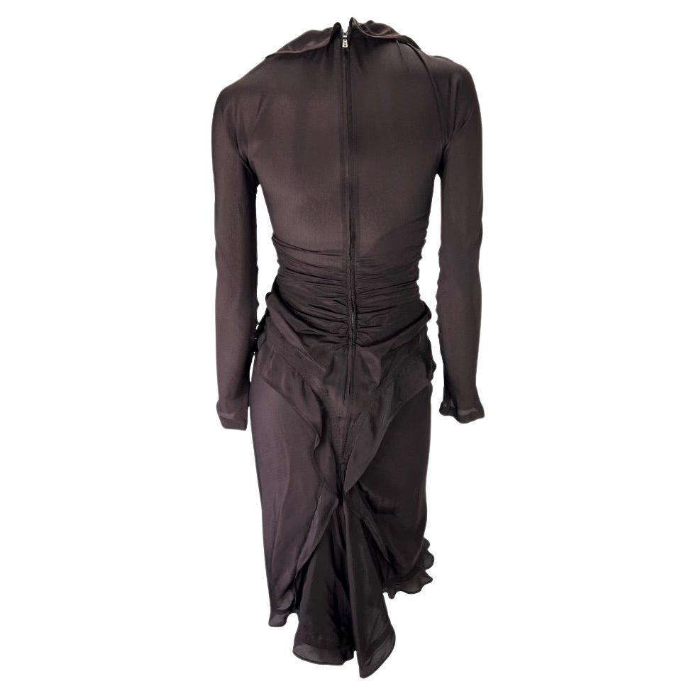 F/W 2003 Yves Saint Laurent by Tom Ford Runway Dark Burgundy Silk Ruffle Dress 4