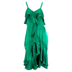 F/W 2003 Yves Saint Laurent by Tom Ford Runway Emerald Green Ruffle Silk Dress