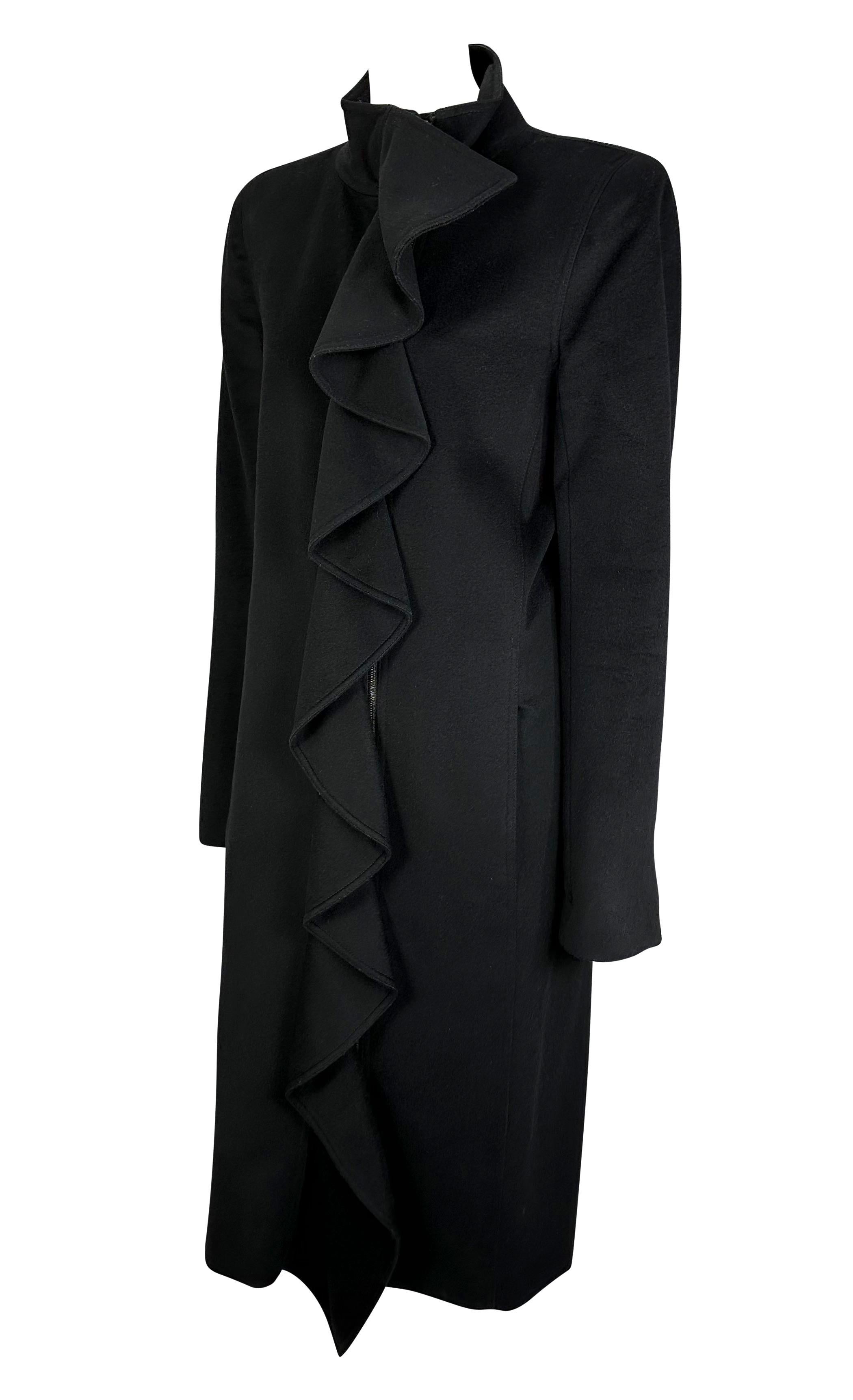 F/W 2003 Yves Saint Laurent by Tom Ford Runway Ruffle Overcoat Black In Excellent Condition For Sale In West Hollywood, CA