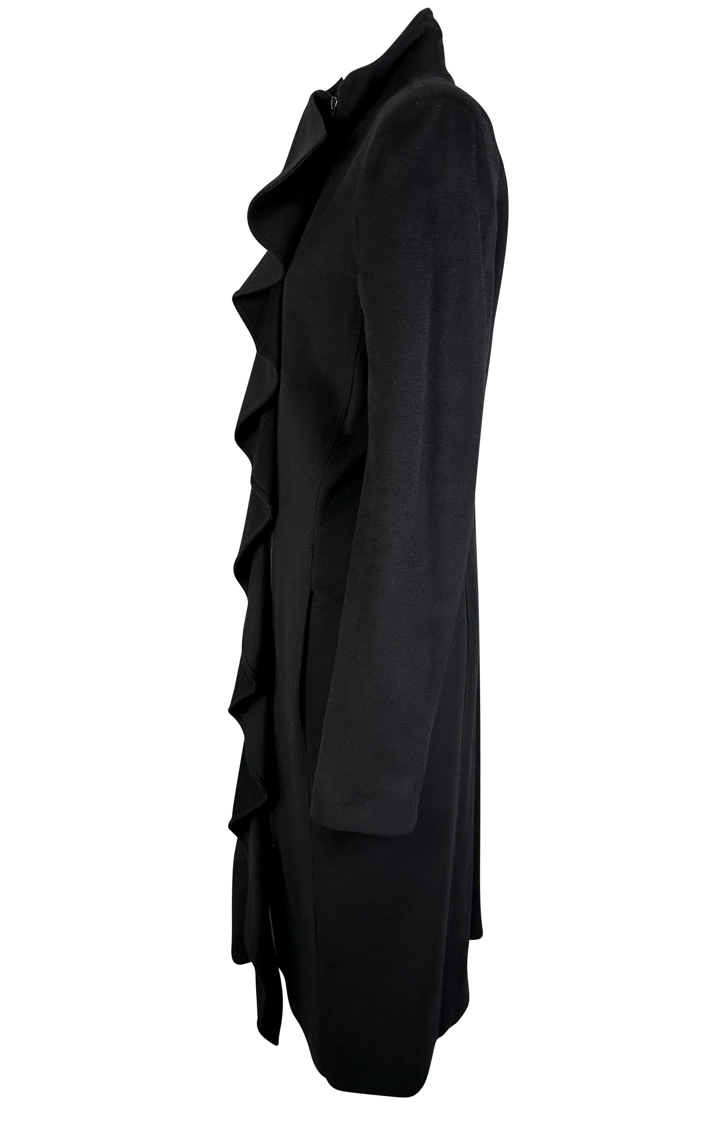 F/W 2003 Yves Saint Laurent by Tom Ford Runway Ruffle Overcoat Black For Sale 1