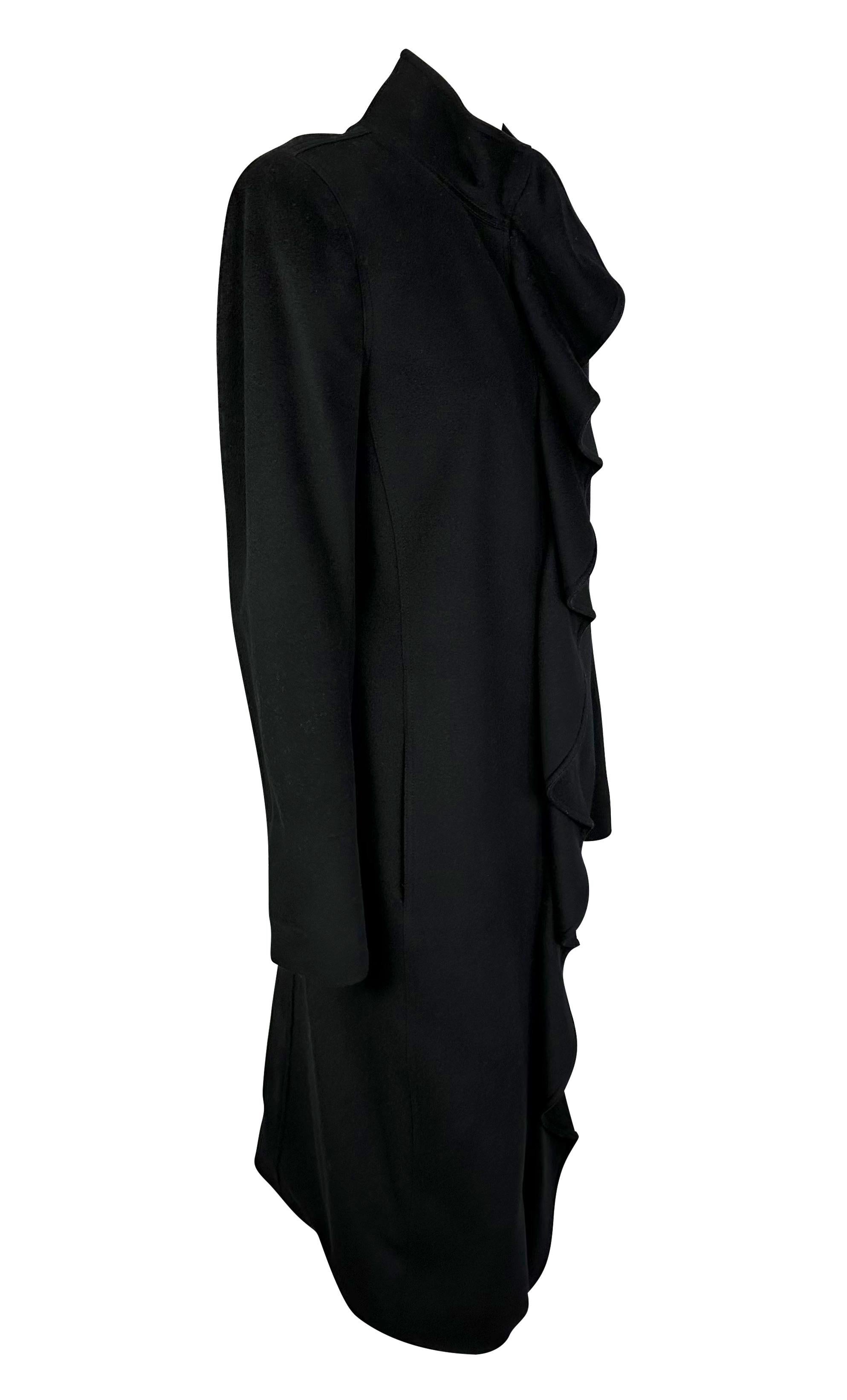 F/W 2003 Yves Saint Laurent by Tom Ford Runway Ruffle Overcoat Black For Sale 4