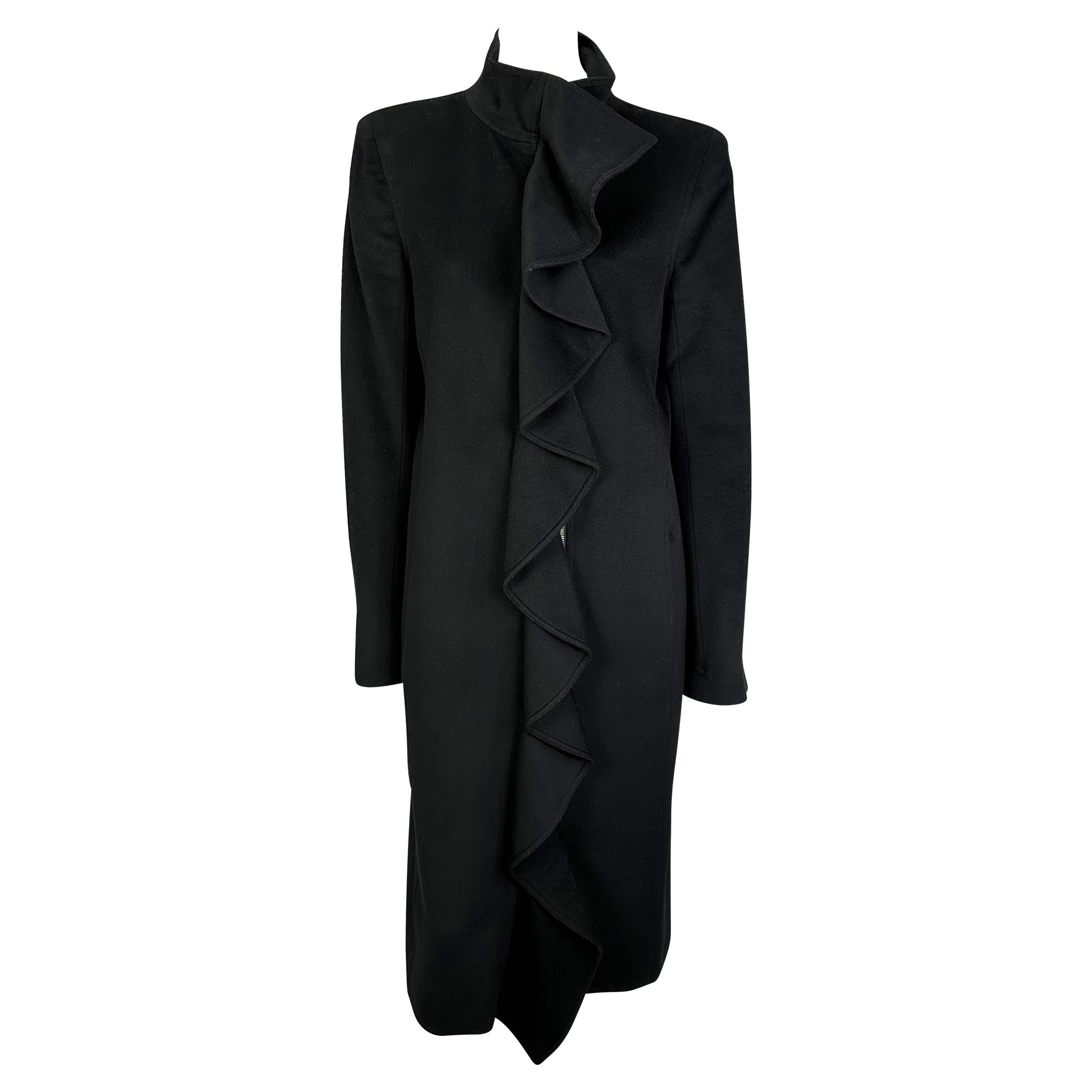 F/W 2003 Yves Saint Laurent by Tom Ford Runway Ruffle Overcoat Black For Sale