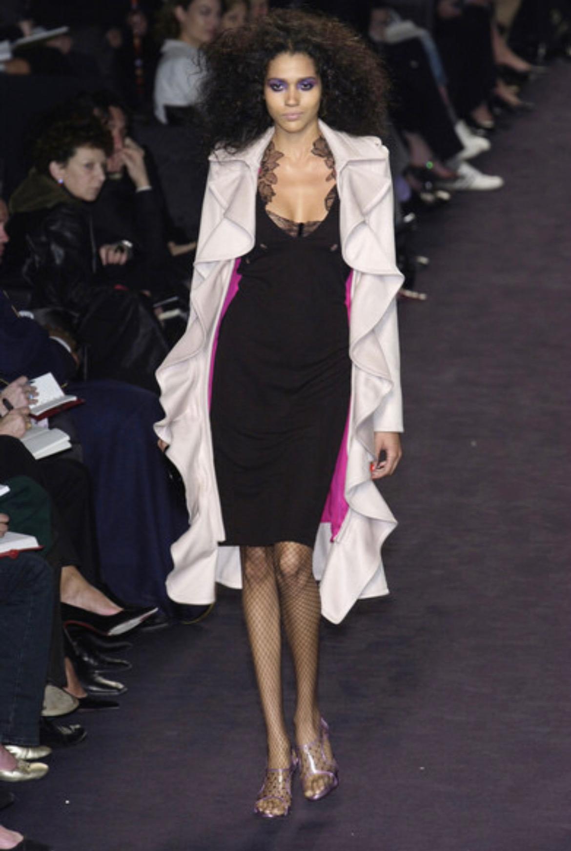 Beige F/W 2003 Yves Saint Laurent by Tom Ford Runway Ruffle Overcoat Hot Pink Lining For Sale