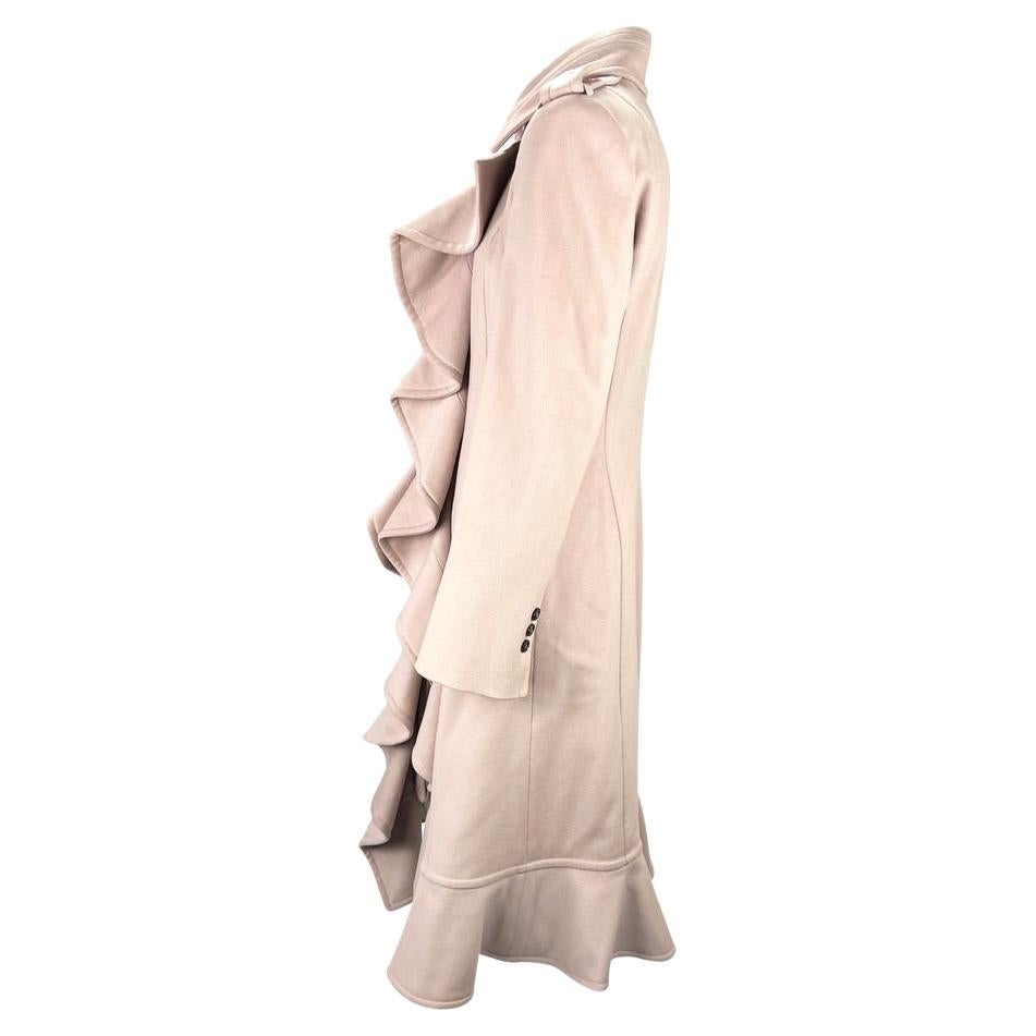 F/W 2003 Yves Saint Laurent by Tom Ford Runway Ruffle Overcoat Hot Pink Lining In Good Condition For Sale In West Hollywood, CA