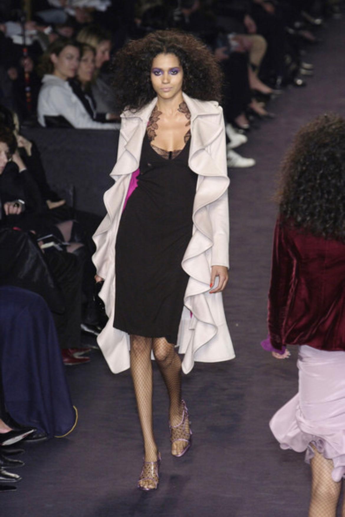 Women's F/W 2003 Yves Saint Laurent by Tom Ford Runway Ruffle Overcoat Hot Pink Lining For Sale