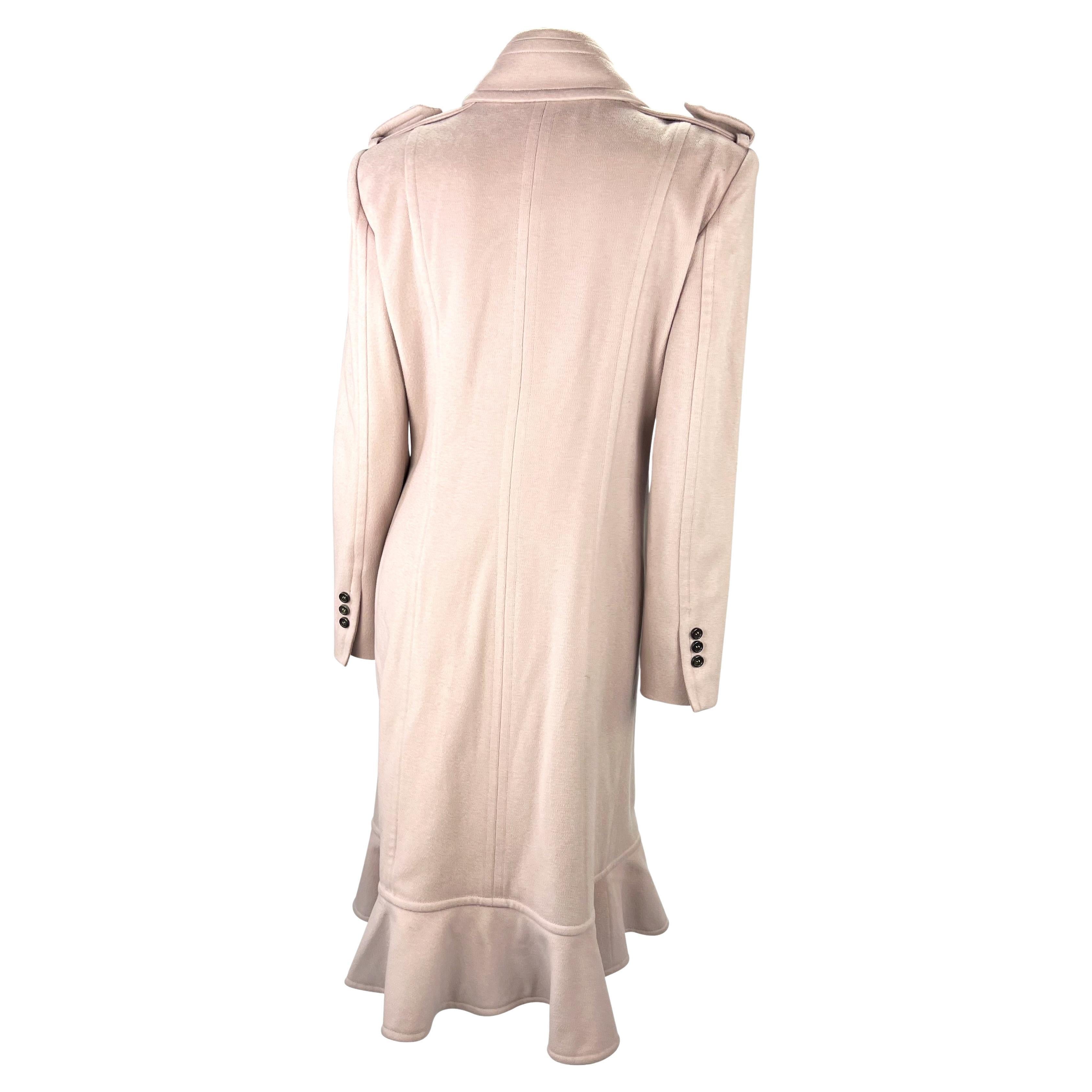 F/W 2003 Yves Saint Laurent by Tom Ford Runway Ruffle Overcoat Hot Pink Lining For Sale 1