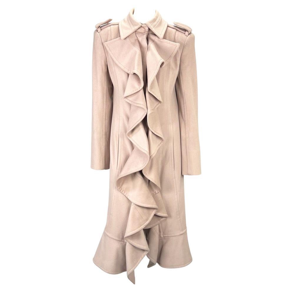 F/W 2003 Yves Saint Laurent by Tom Ford Runway Ruffle Overcoat Hot Pink Lining For Sale