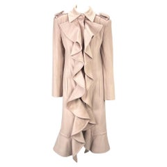 F/W 2003 Yves Saint Laurent by Tom Ford Runway Ruffle Overcoat Hot Pink Lining