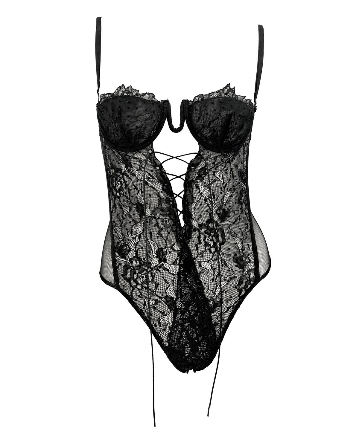 F/W 2003 Yves Saint Laurent by Tom Ford Runway Sheer Lace Polka Dot Bodysuit For Sale 5