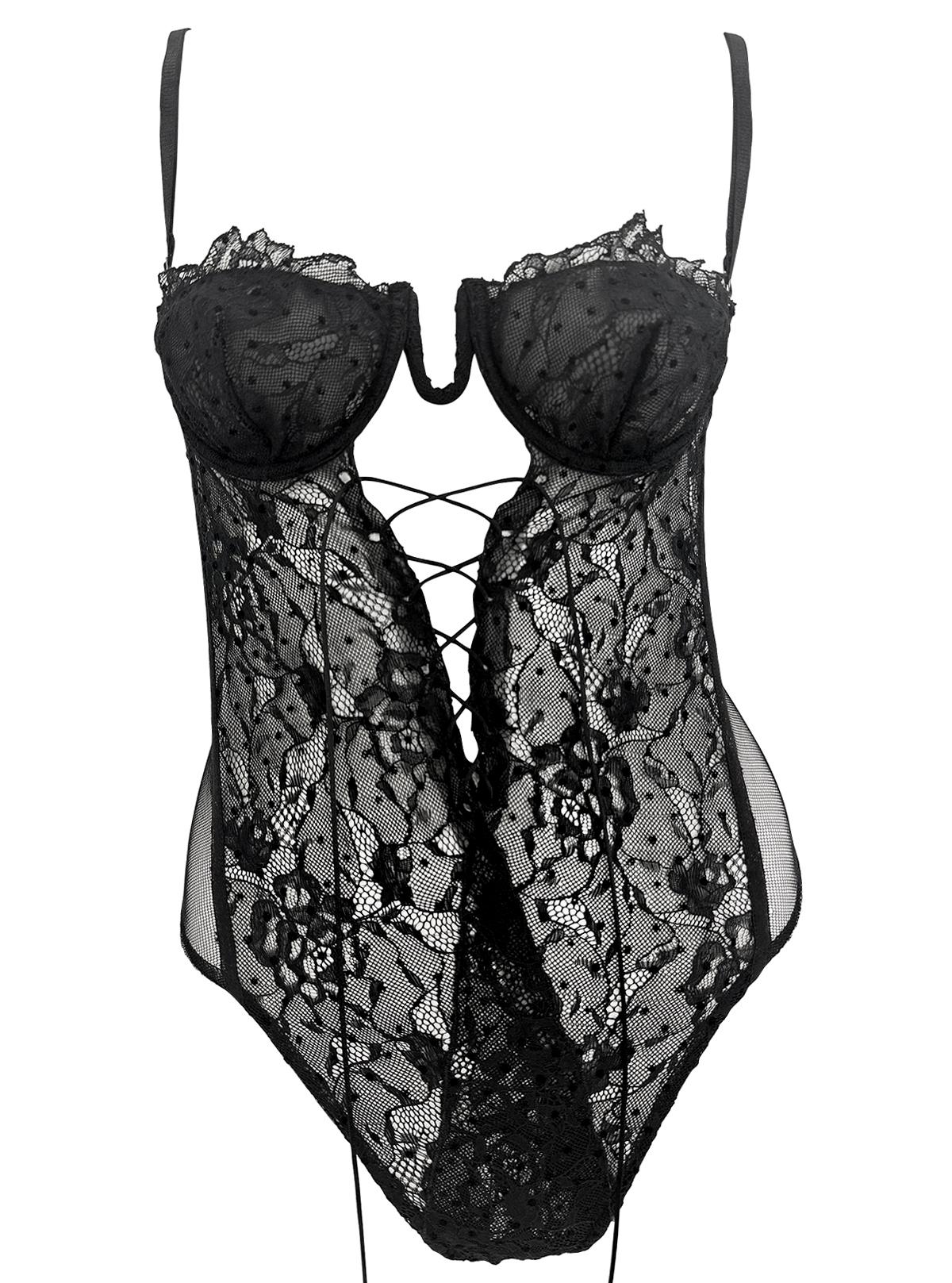F/W 2003 Yves Saint Laurent by Tom Ford Runway Sheer Lace Polka Dot Bodysuit For Sale 6
