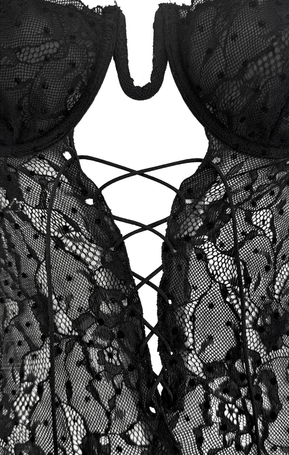 F/W 2003 Yves Saint Laurent by Tom Ford Runway Sheer Lace Polka Dot Bodysuit For Sale 7