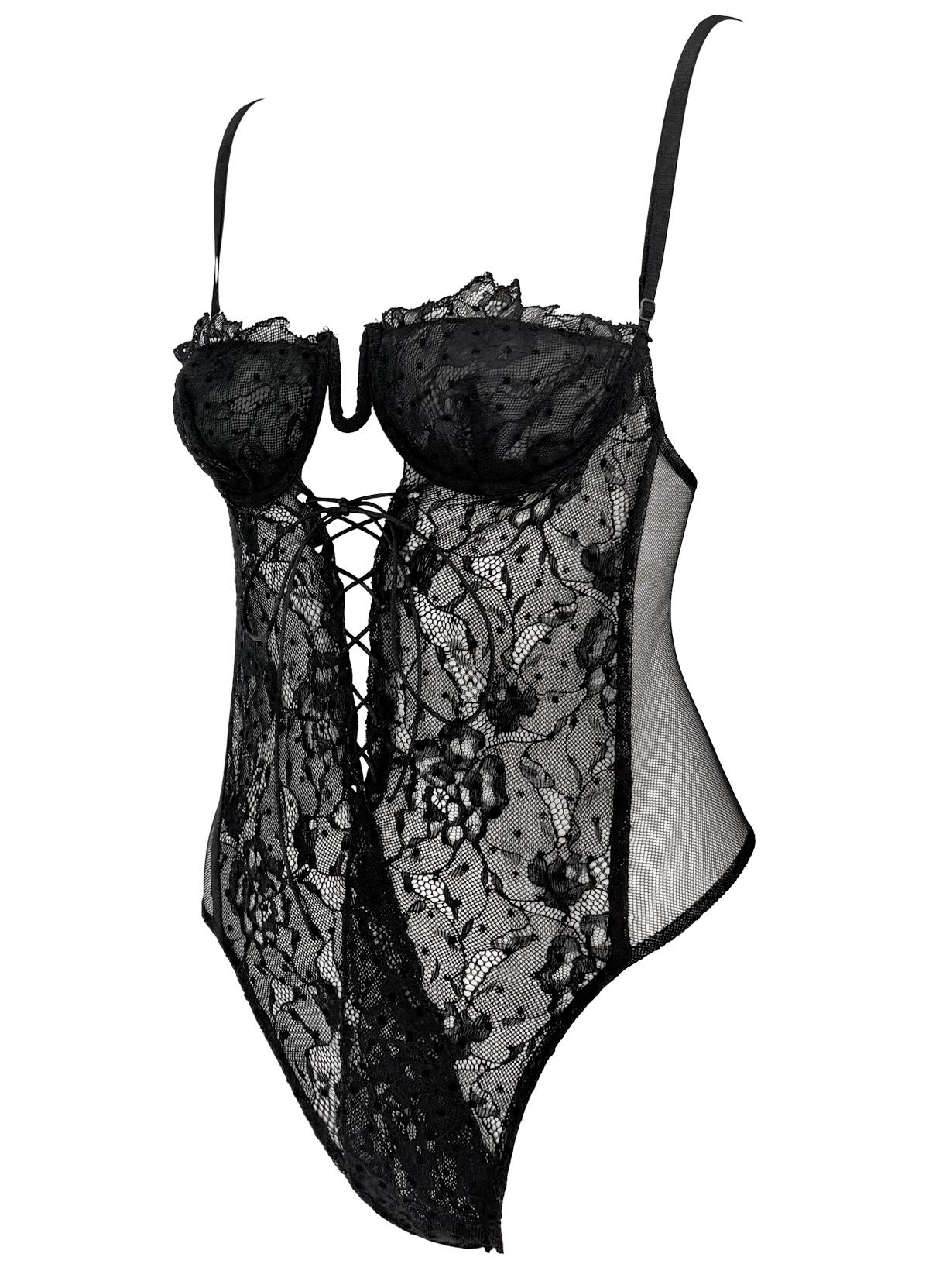 F/W 2003 Yves Saint Laurent by Tom Ford Runway Sheer Lace Polka Dot Bodysuit In Excellent Condition For Sale In West Hollywood, CA