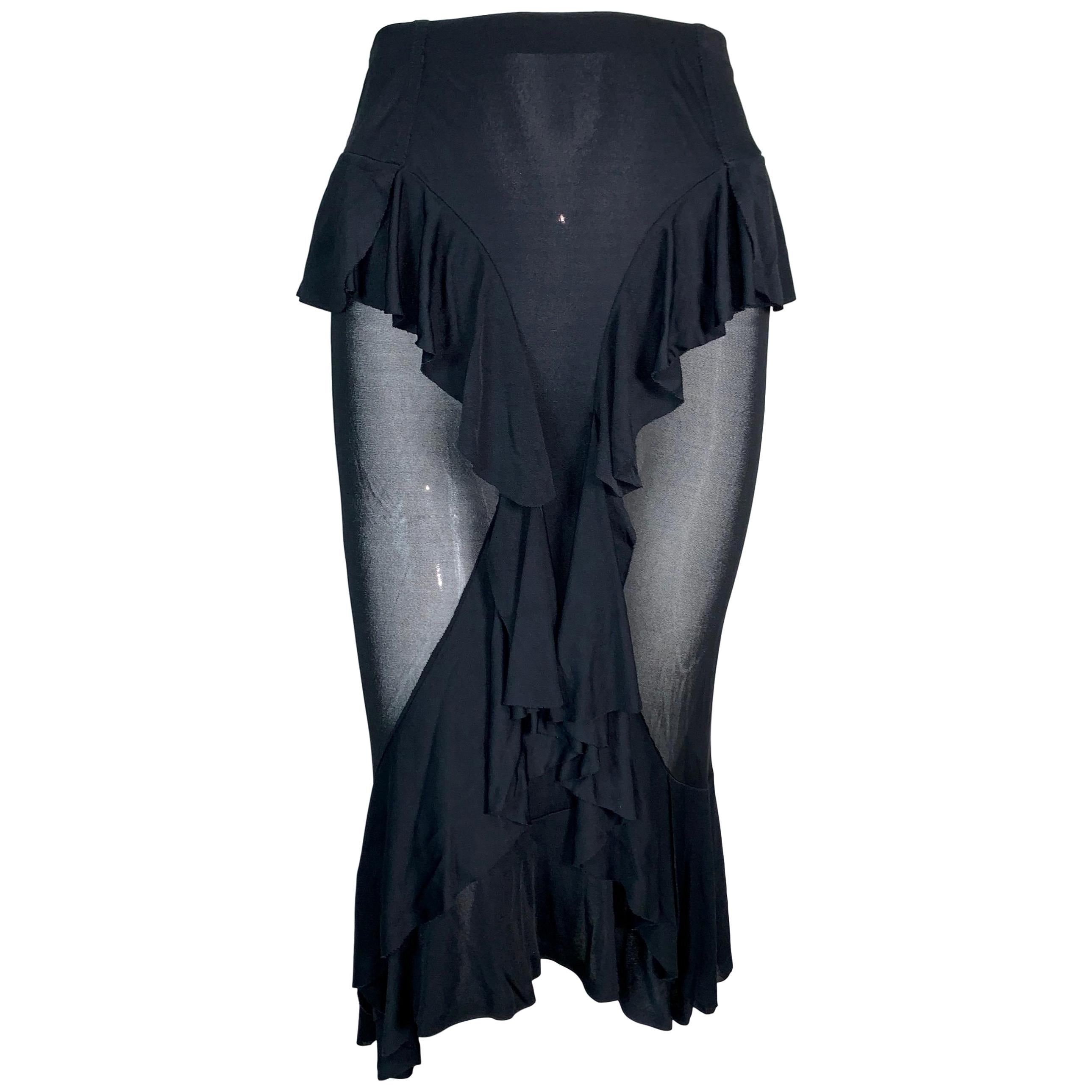 F/W 2003 Yves Saint Laurent by Tom Ford Sheer Black Ruffles Skirt